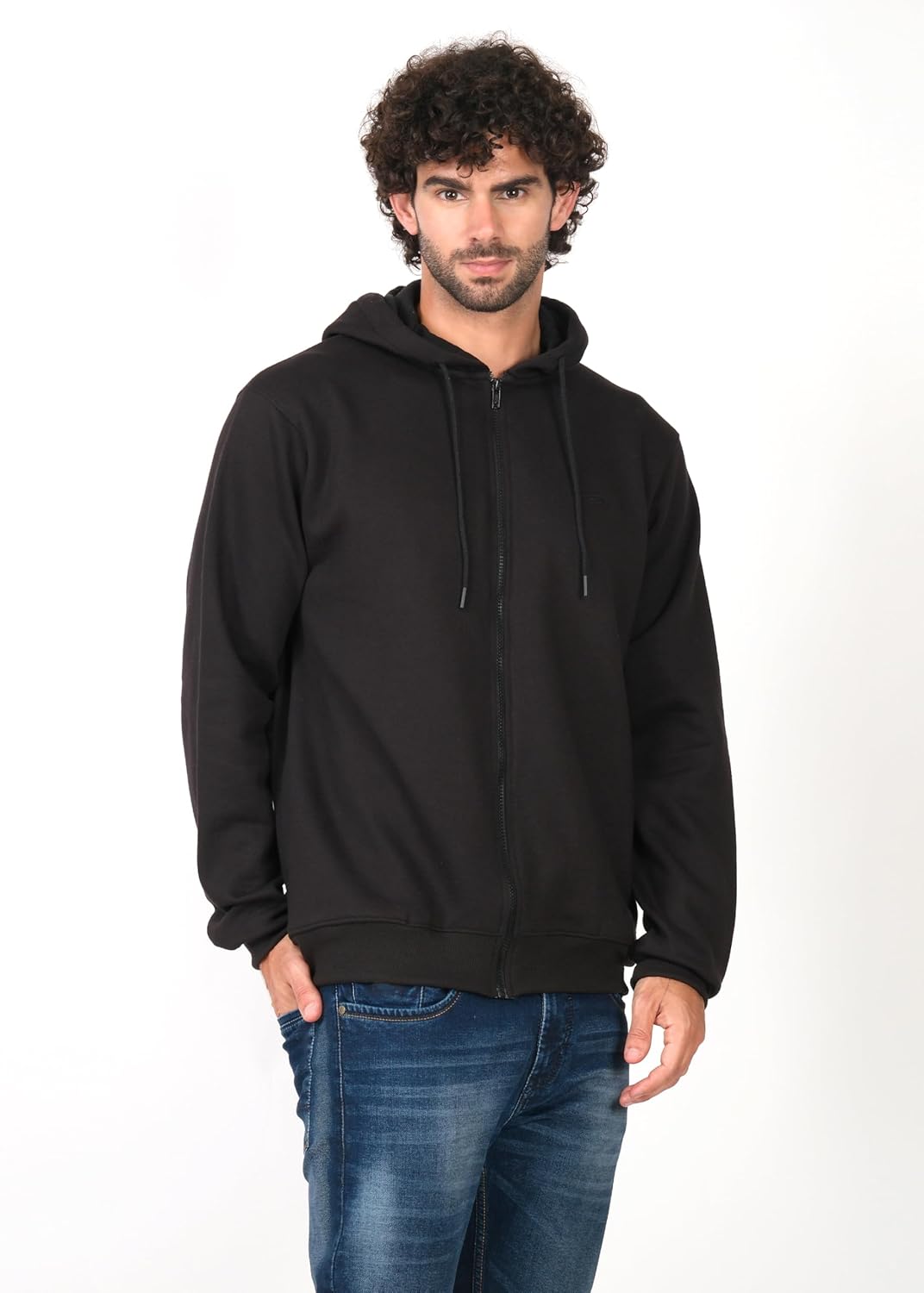 PERF Men's Fleece Hoodie with Zipper, Poly-Cotton Blend, 340 GSM, 3 Thread Fleece with Side Pockets