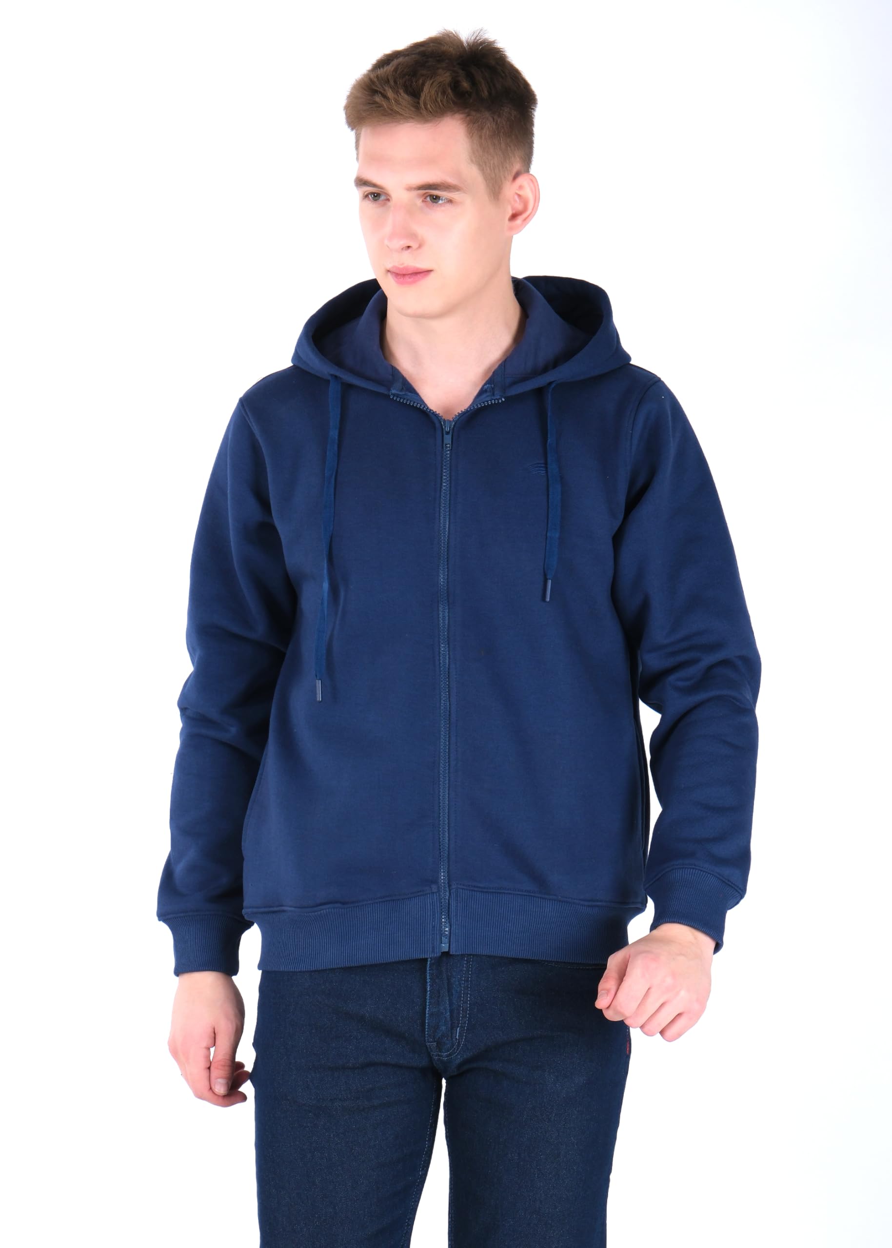 PERF Men's Fleece Hoodie with Zipper, Poly-Cotton Blend, 340 GSM, 3 Thread Fleece with Side Pockets