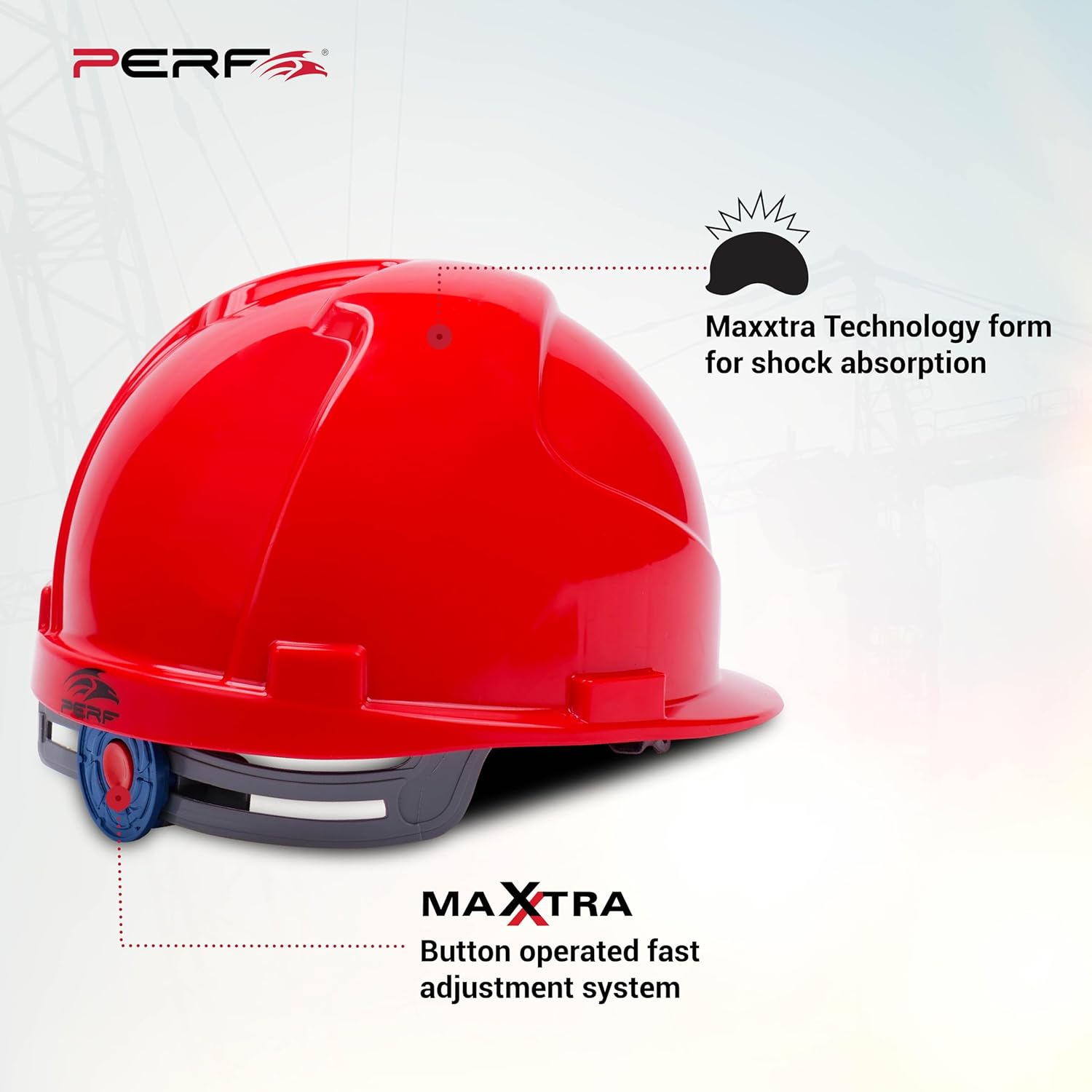 PERF Safety Helmet for Construction & Outdoor Work|Easy 3D Fitting System for Any Head Size|Lightweight|4-Point Support, Easy Impact Absorption Sweatband|Maxxtra|Red