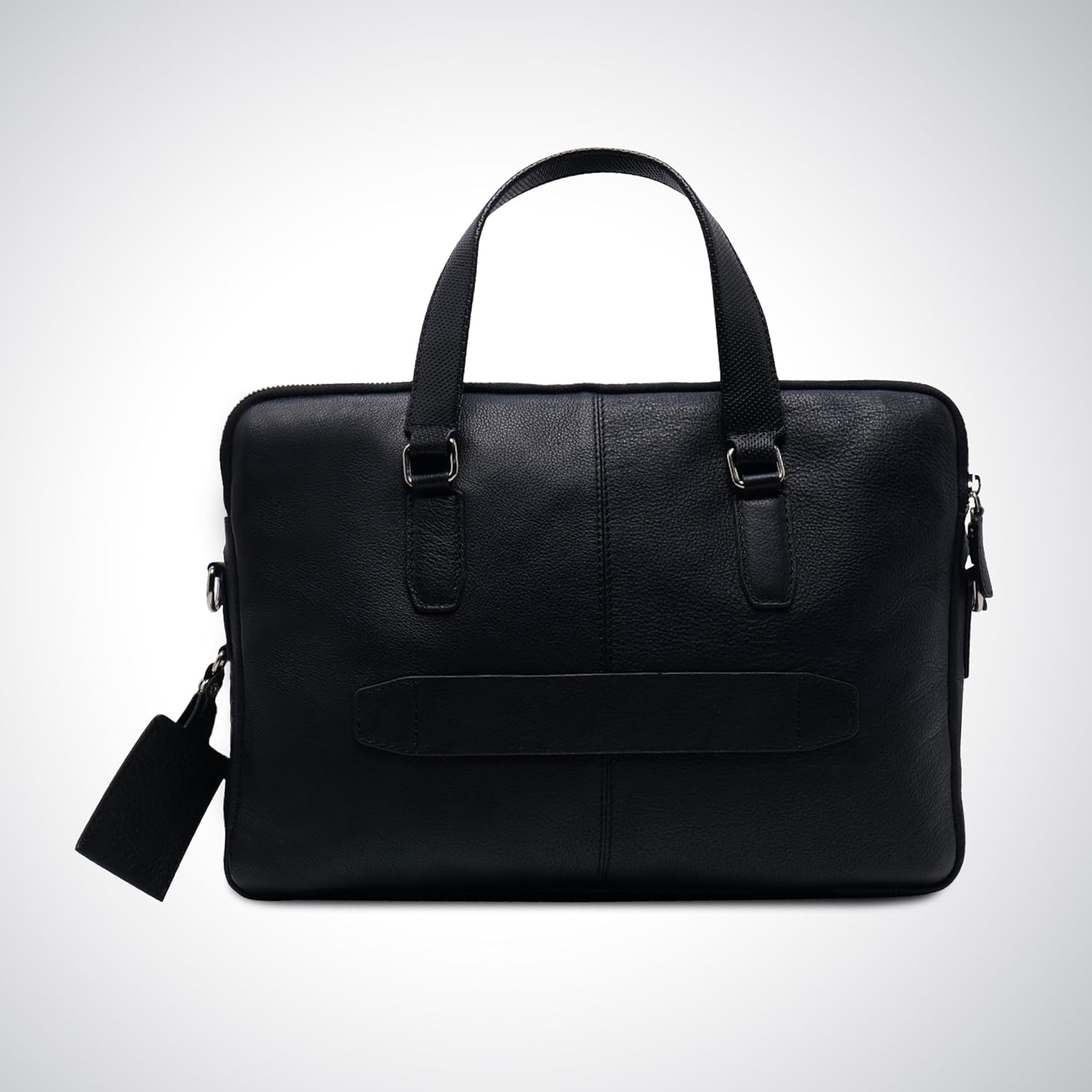 PERF Double Zip Briefcase Bag | Unisex Genuine Leather Office Laptop Bag | Sleek Business Handbag with Dual Compartments