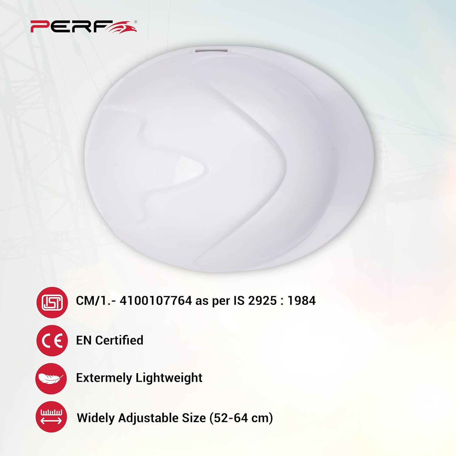 PERF Safety Helmet for Construction & Outdoor Work|Easy 3D Fitting System for Any Head Size|Lightweight|4-Point Support, Easy Impact Absorption Sweatband|Maxxtra|White