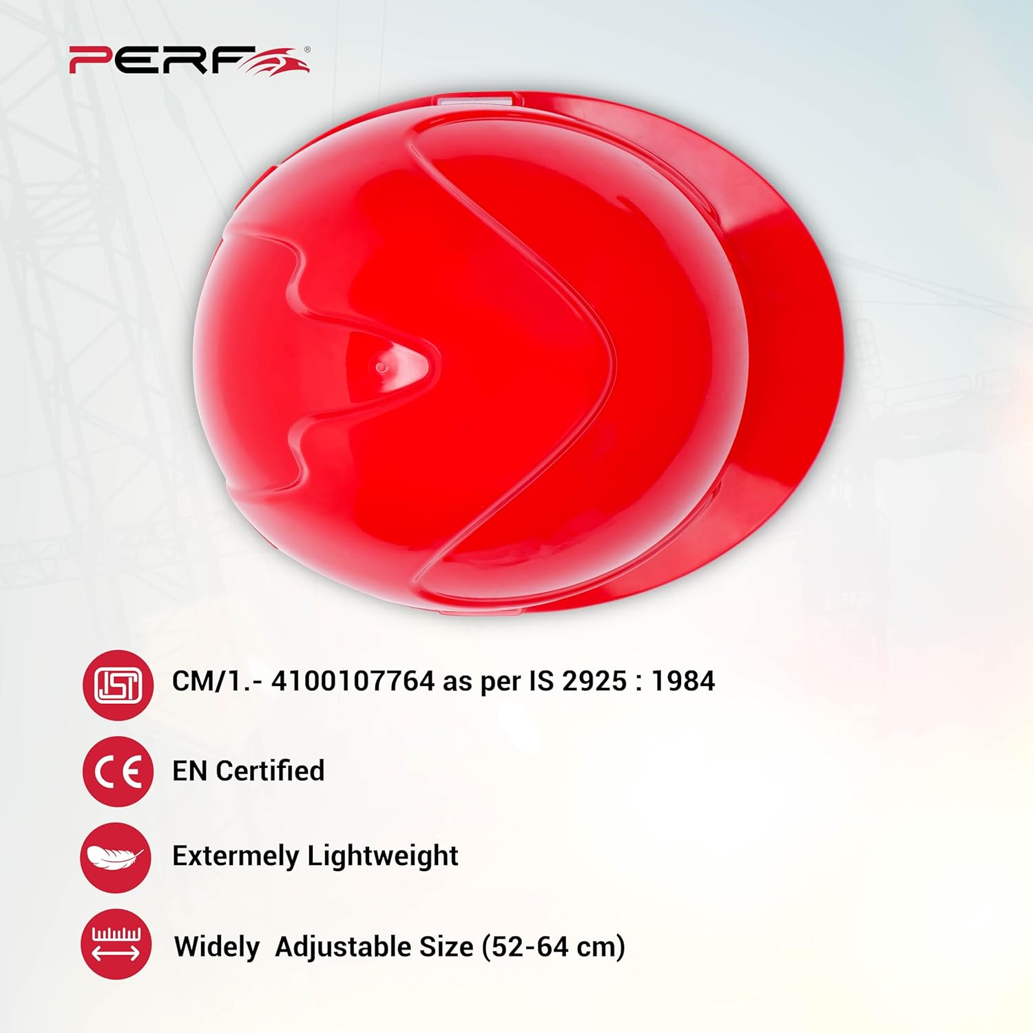 PERF Safety Helmet for Construction & Outdoor Work|Easy 3D Fitting System for Any Head Size|Lightweight|4-Point Support, Easy Impact Absorption Sweatband|Maxxtra|Red