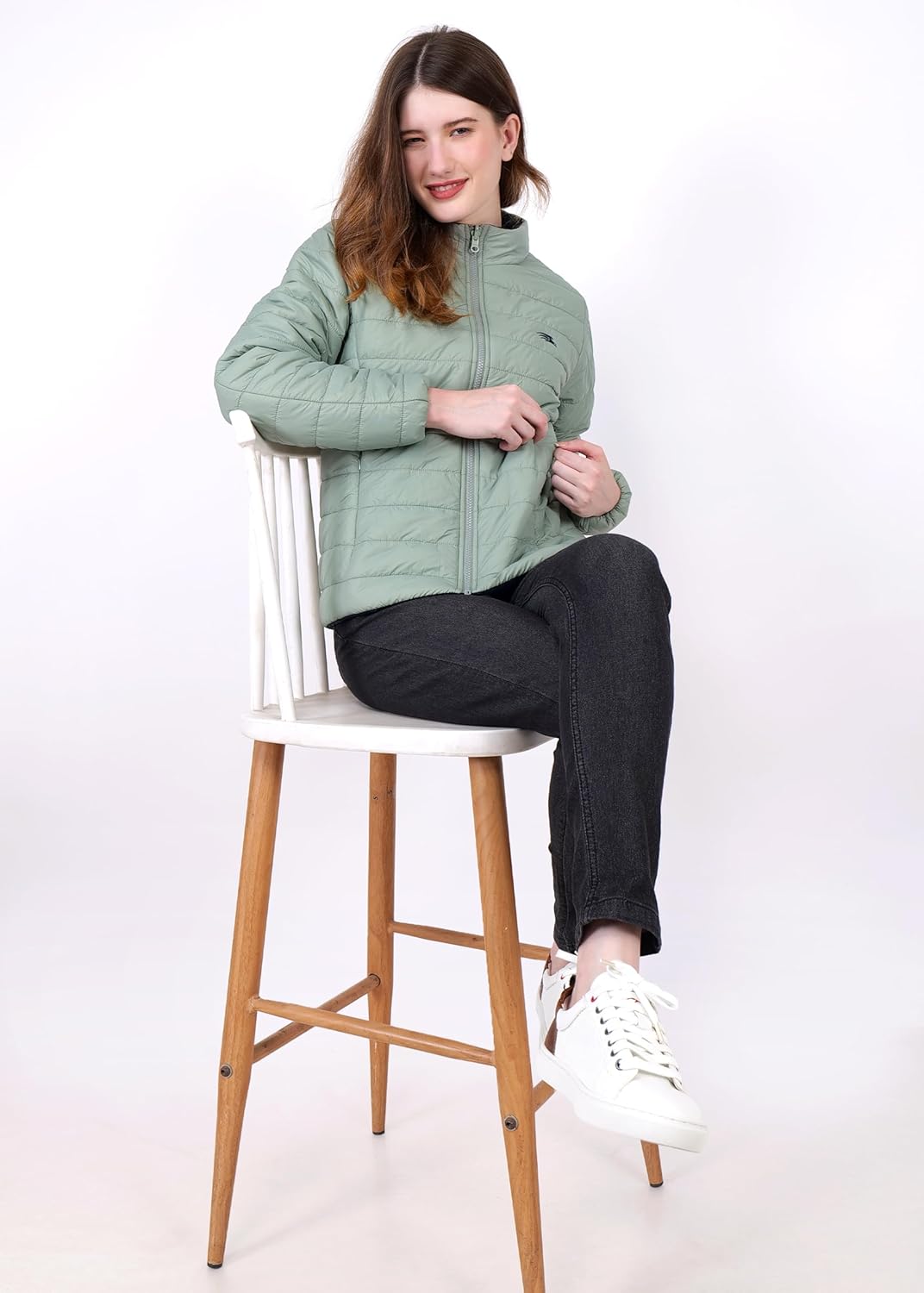 PERF Women’s Reversible Jacket – Lightweight, 20-D Nylon, Dual Color Design with Zippered Side Pockets – Pista Green & Navy Blue