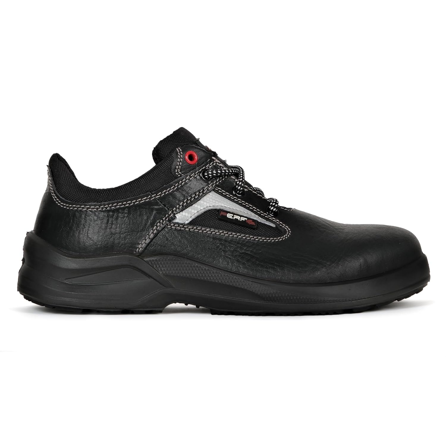 PERF RazorX Safety Shoe - Durable Buff Apollo Grain Leather, Steel Toe Cap Work Boot, Breathable Antibacterial Lining, Slip-Resistant PU, Double Density Sole Black