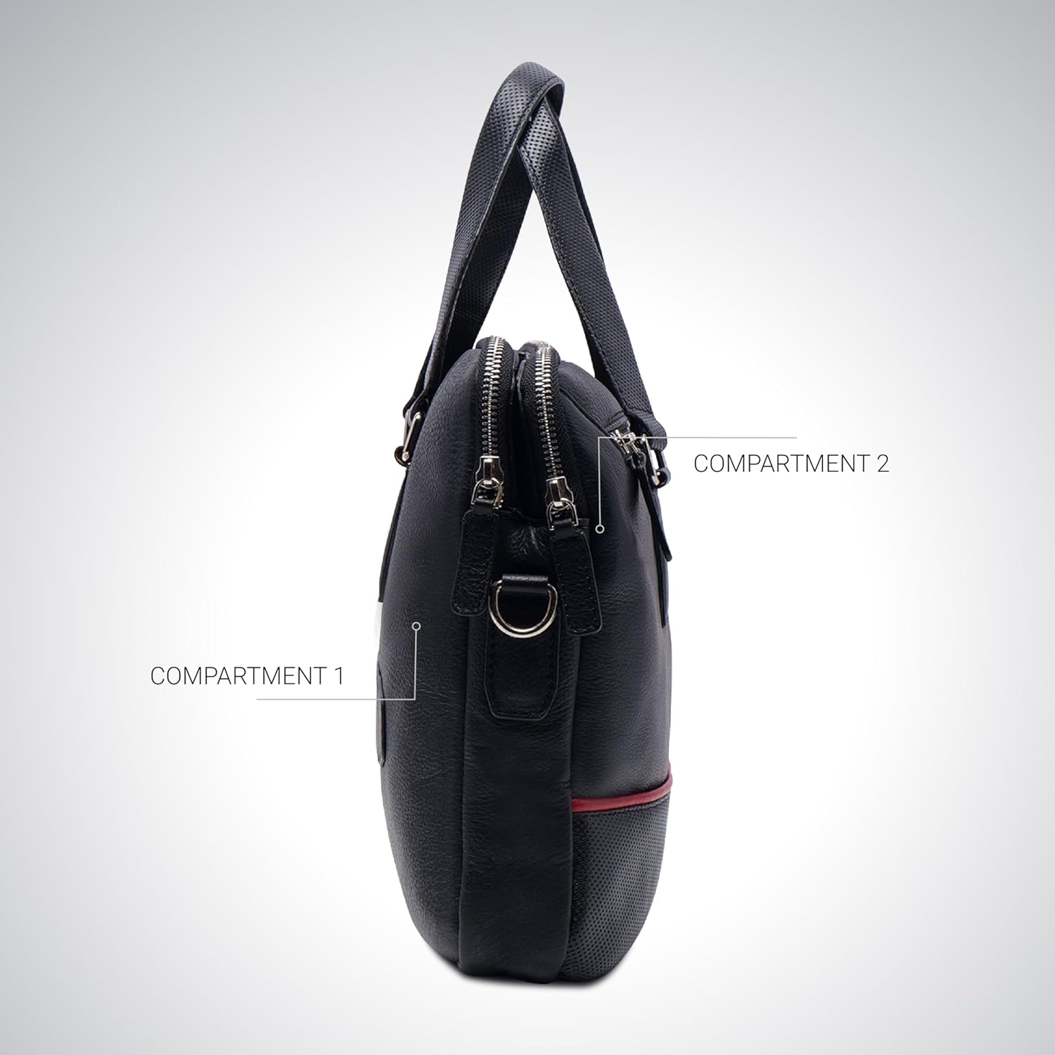 PERF Double Zip Briefcase Bag | Unisex Genuine Leather Office Laptop Bag | Sleek Business Handbag with Dual Compartments
