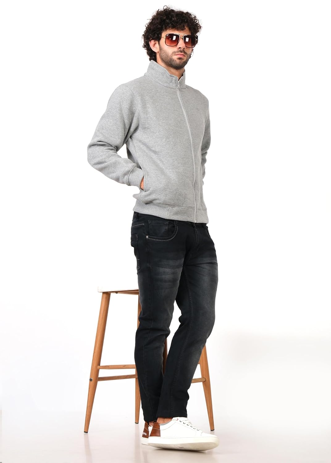 PERF Poly Cotton High Neck Fleece Jacket - 3-Thread Warm Fleece with Zipper and Pockets