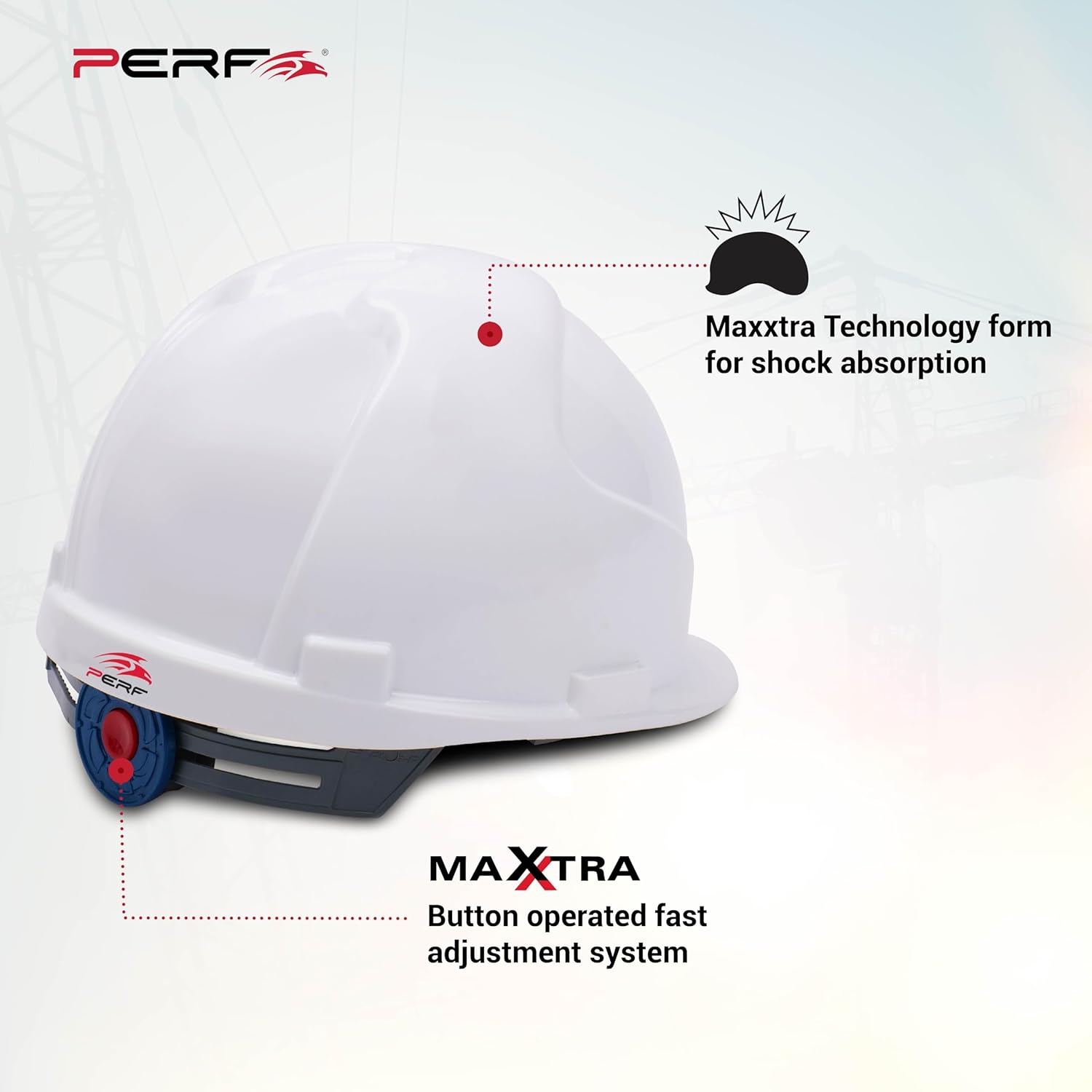 PERF Safety Helmet for Construction & Outdoor Work|Easy 3D Fitting System for Any Head Size|Lightweight|4-Point Support, Easy Impact Absorption Sweatband|Maxxtra|White