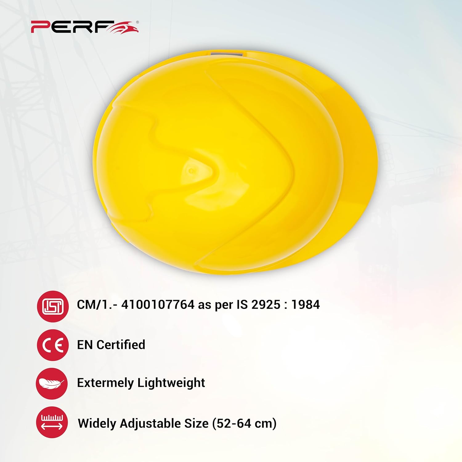PERF Safety Helmet for Construction & Outdoor Work|Easy 3D Fitting System for Any Head Size|Lightweight|4-Point Support Easy Impact Absorption Sweatband|Maxxtra|Yellow