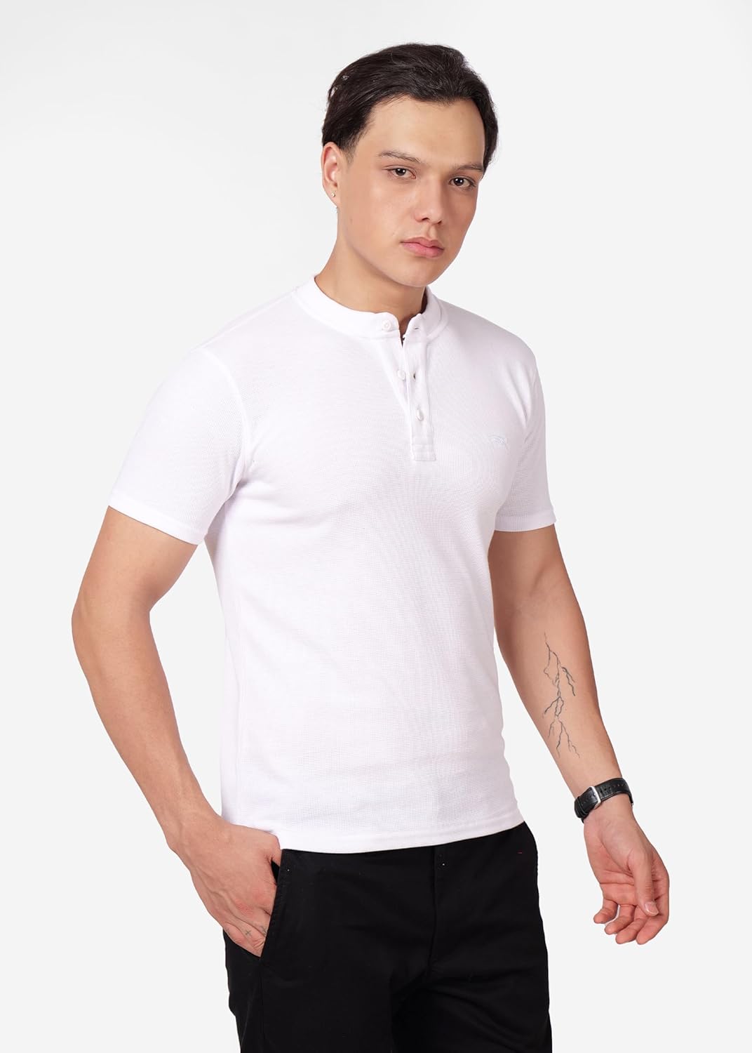PERF Men's Henley Neck T-Shirt | Cotton Blend Casual Slim Fit Shirt | Half Sleeve Stylish Everyday Tee