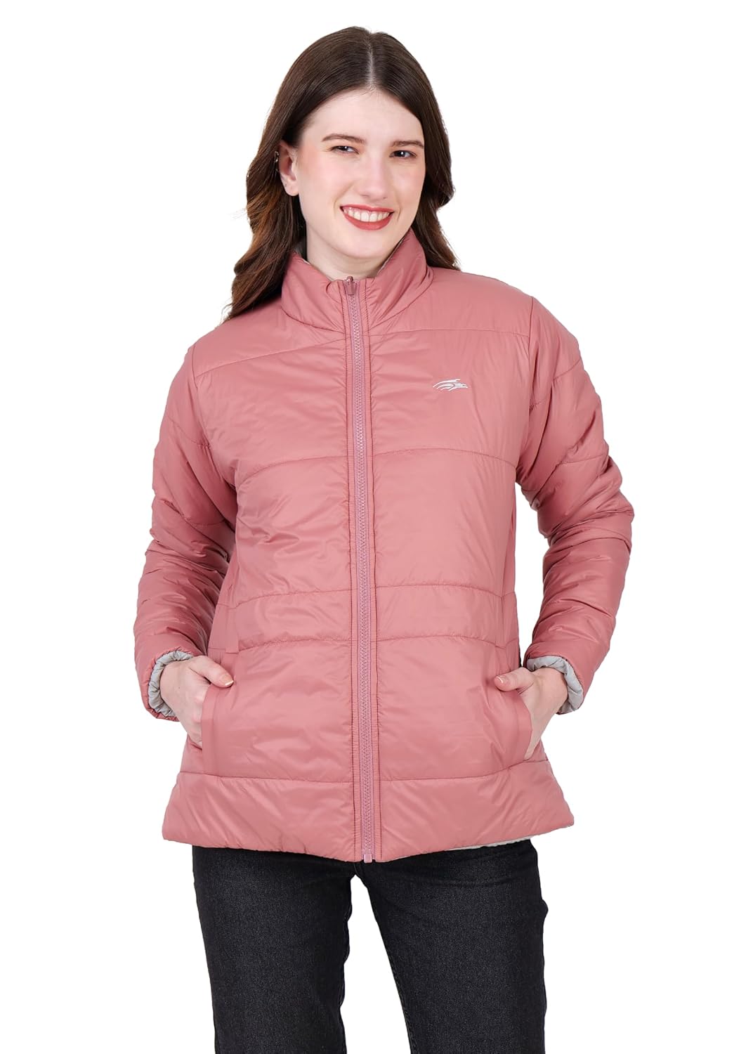 PERF Women’s Reversible Jacket – 20-D Nylon Fabric, Two-Color Design, Pink & Light Grey, with Zippered Side Pockets