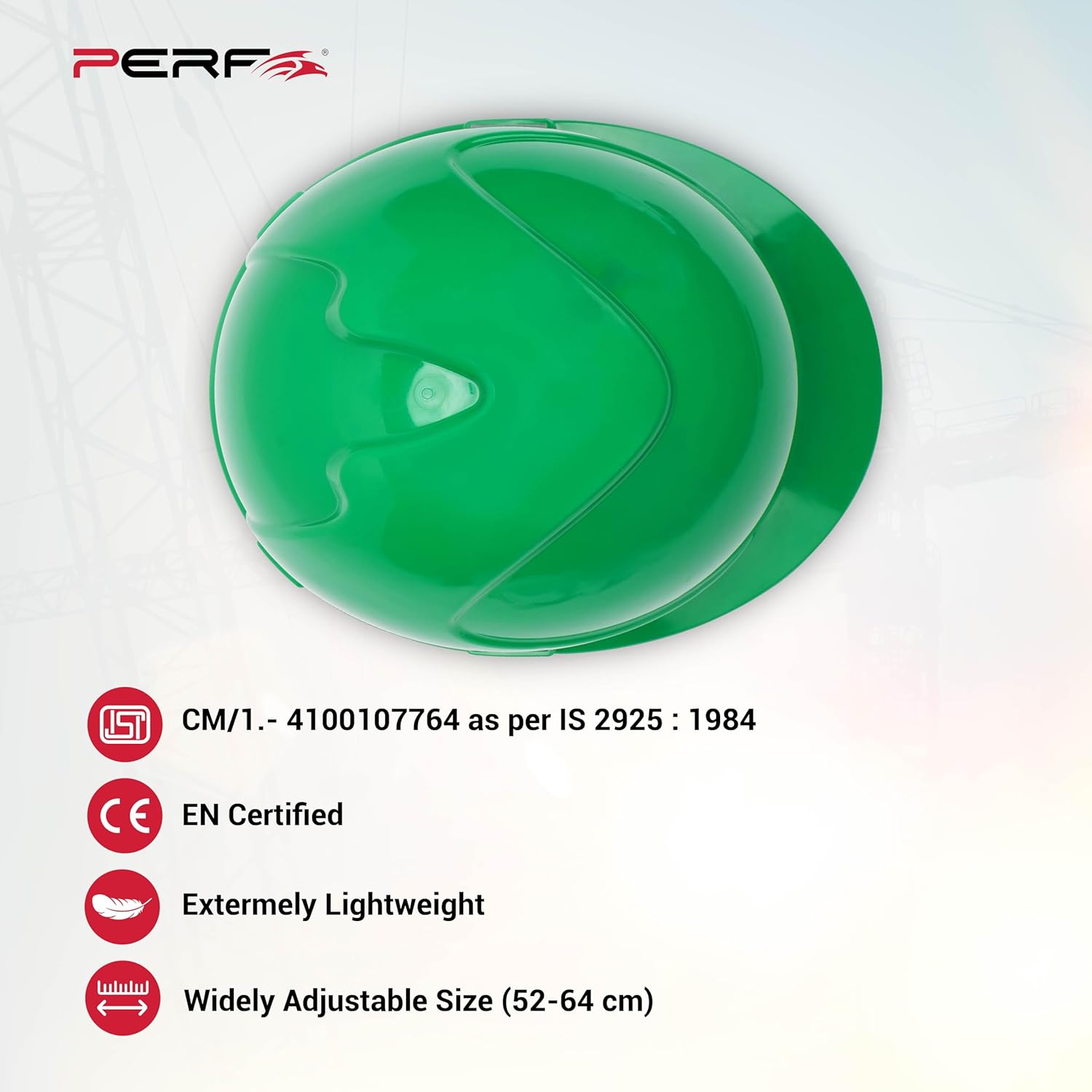 PERF Safety Helmet for Construction & Outdoor Work|Easy 3D Fitting System for Any Head Size|Lightweight|4-Point Support, Easy Impact Absorption Sweatband|Maxxtra|Green