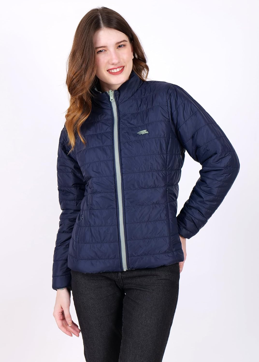 PERF Women’s Reversible Jacket – Lightweight, 20-D Nylon, Dual Color Design with Zippered Side Pockets – Pista Green & Navy Blue