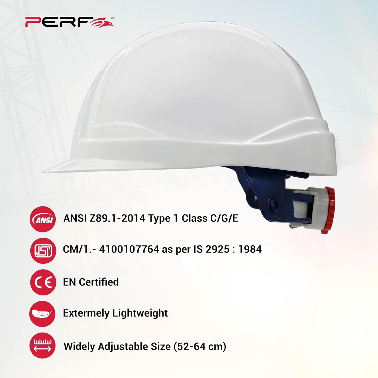 PERF Safety Helmet for Construction & Outdoor Work|Easy 3D Fitting System for Any Head Size|Lightweight|8-Point Support Easy Impact Absorption Sweatband|Orbit-R|White