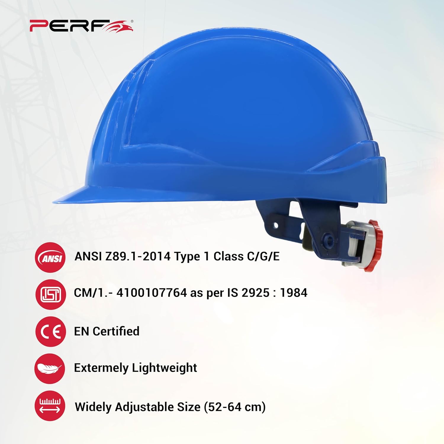 PERF Safety Helmet for Construction&Outdoor Work|Easy 3D Fitting System for Any Head Size|Lightweight|8-Point Support for|Easy Impact Absorption|Sweatband|Orbit-R|Blue