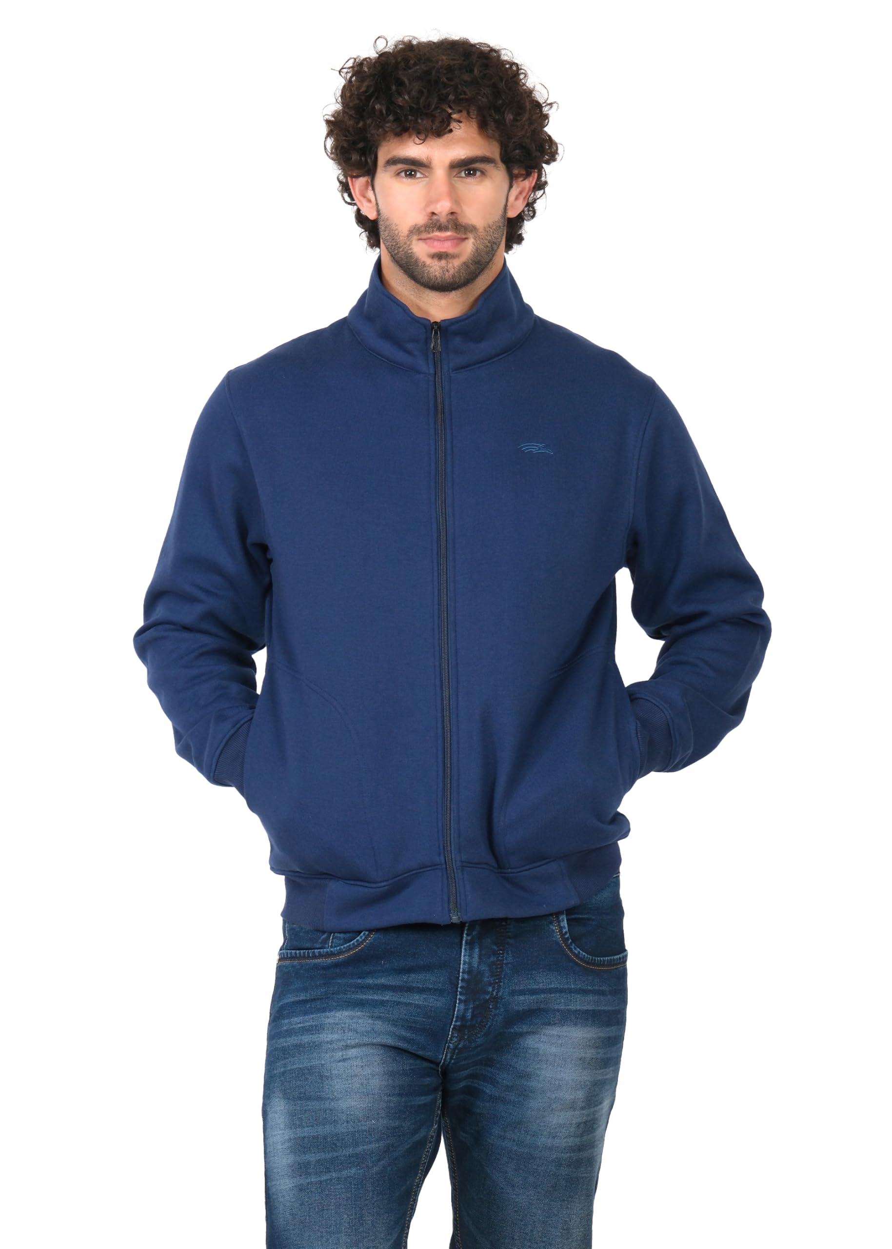 PERF Poly Cotton High Neck Fleece Jacket - 3-Thread Warm Fleece with Zipper and Pockets