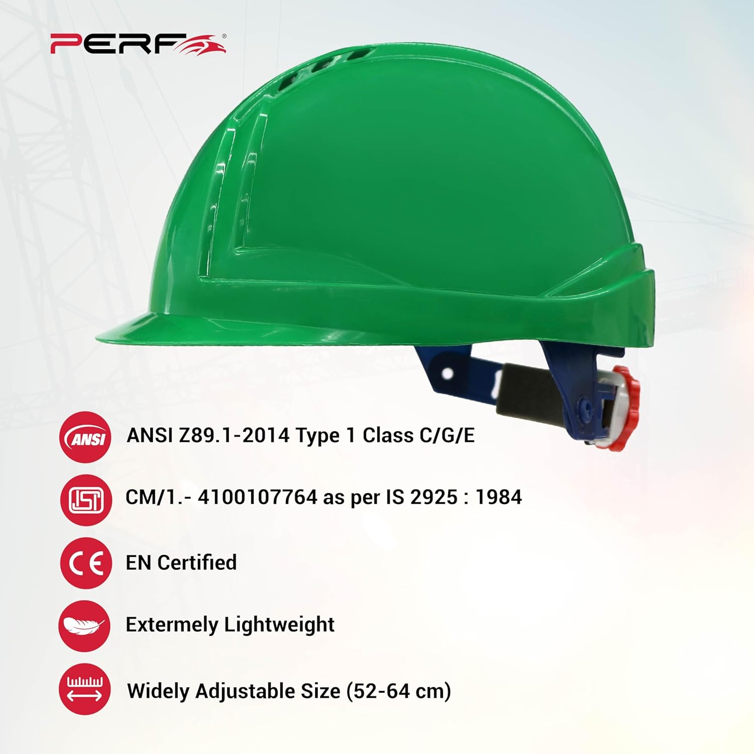 PERF Safety Helmet for Construction & Outdoor Work|Easy 3D Fitting System for Any Head Size|Lightweight|8-Point Support Easy Impact Absorption Sweatband|X Prss-P|Green