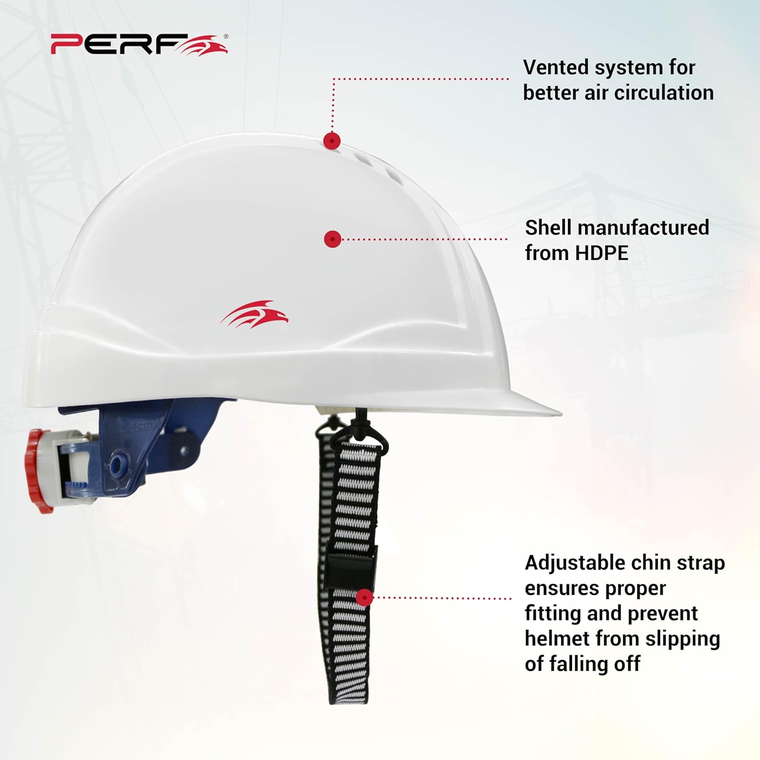 PERF Safety Helmet for Construction & Outdoor Work|Easy 3D Fitting System for Any Head Size|Lightweight|8-Point Support Impact Absorption Sweatband|X Prss-P VEN |White