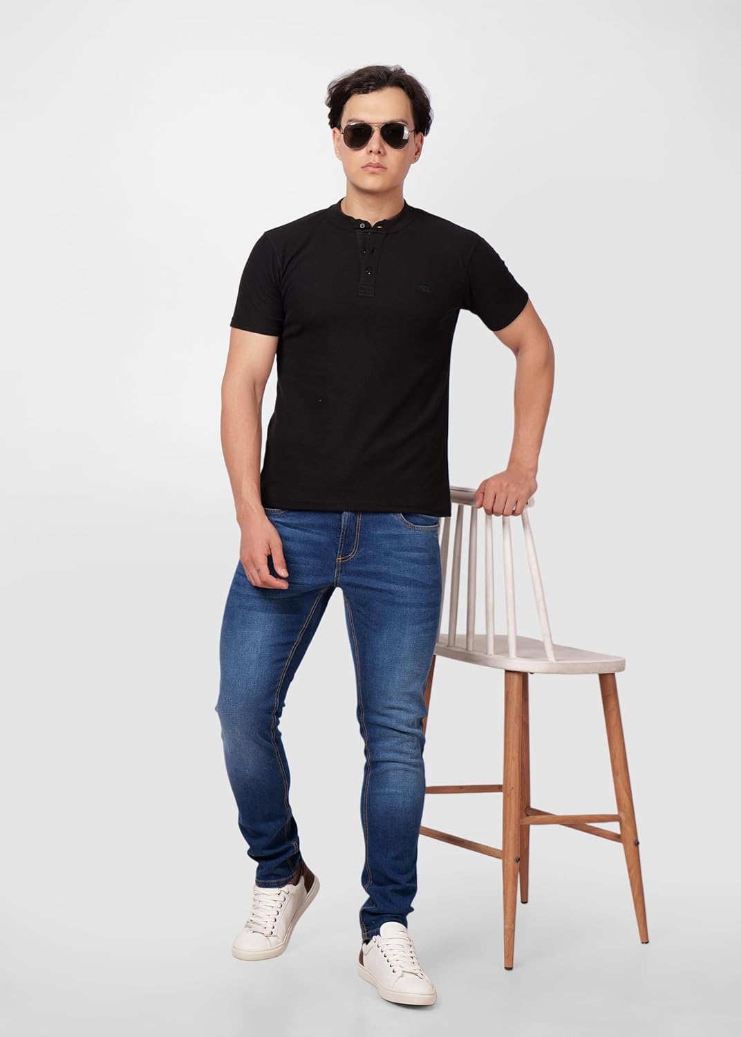 PERF Men's Henley Neck T-Shirt | Cotton Blend Casual Slim Fit Shirt | Half Sleeve Stylish Everyday Tee