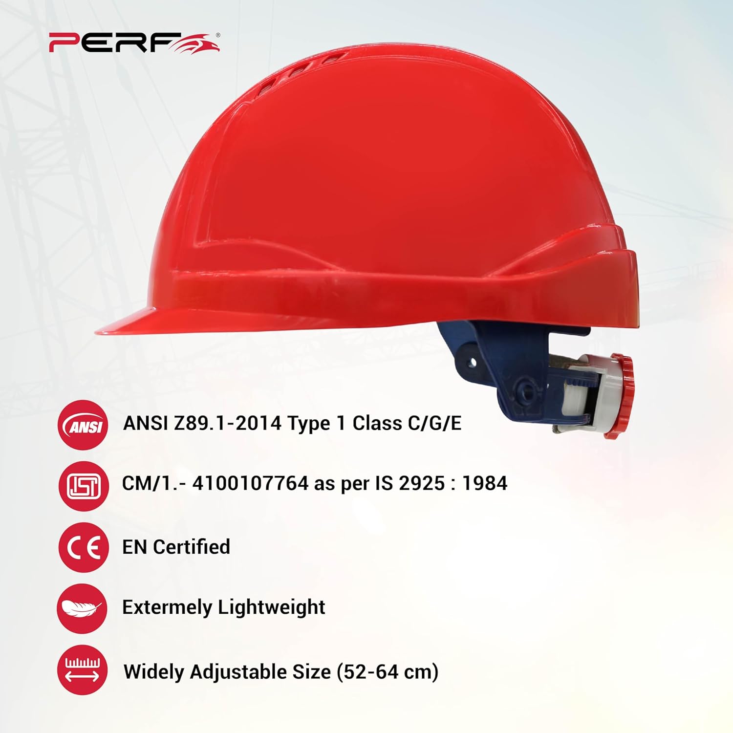 PERF Safety Helmet for Construction & Outdoor Work|Easy 3D Fitting System for Any Head Size|Lightweight|8-Point Support Easy Impact Absorption Sweatband|X Prss-P|Red