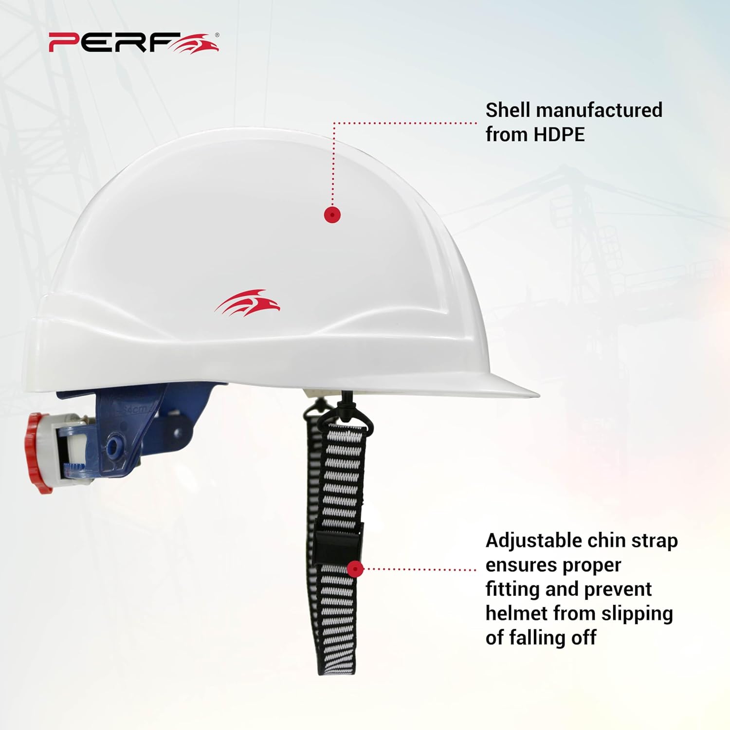 PERF Safety Helmet for Construction & Outdoor Work|Easy 3D Fitting System for Any Head Size|Lightweight|8-Point Support Easy Impact Absorption Sweatband|Orbit-R|White