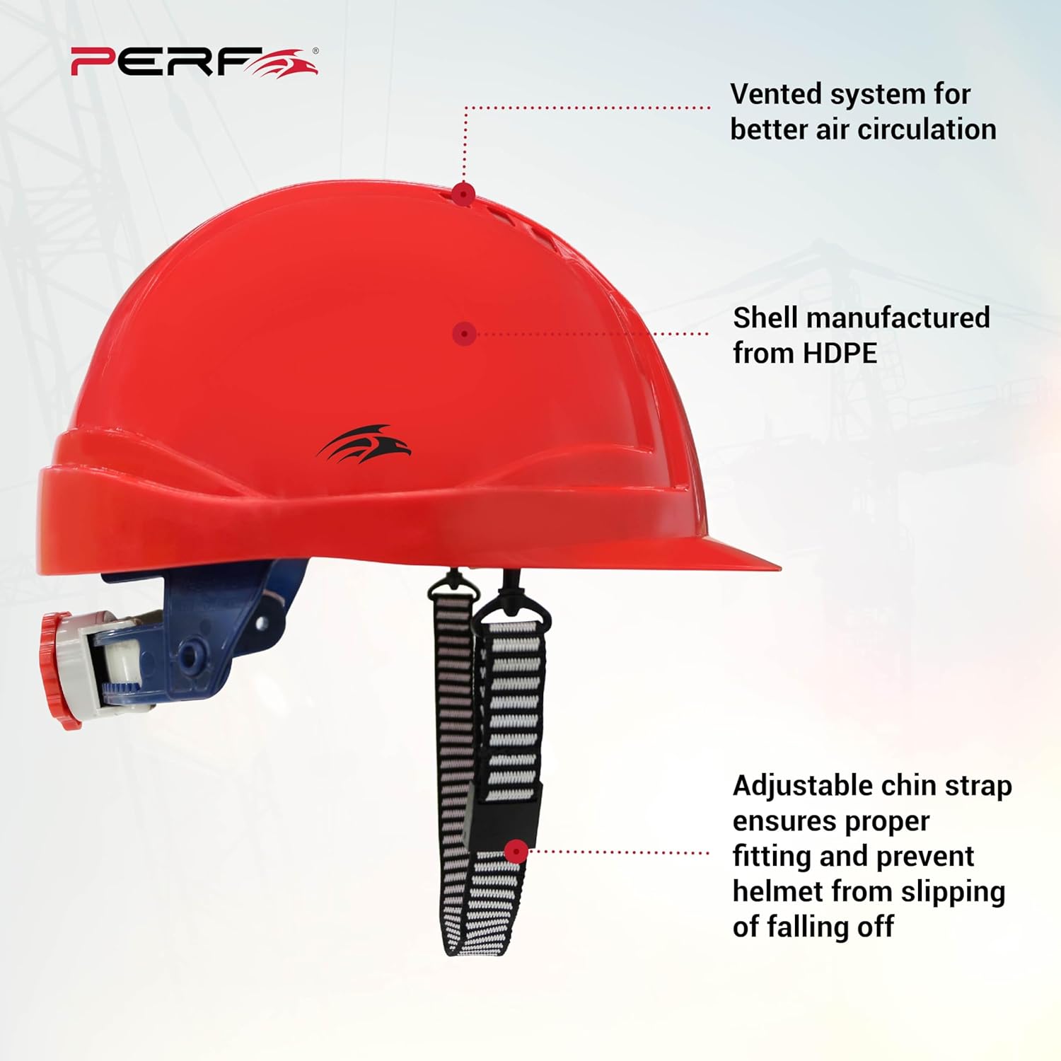 PERF Safety Helmet for Construction & Outdoor Work|Easy 3D Fitting System for Any Head Size|Lightweight|8-Point Support Easy Impact Absorption Sweatband|X Prss-P|Red