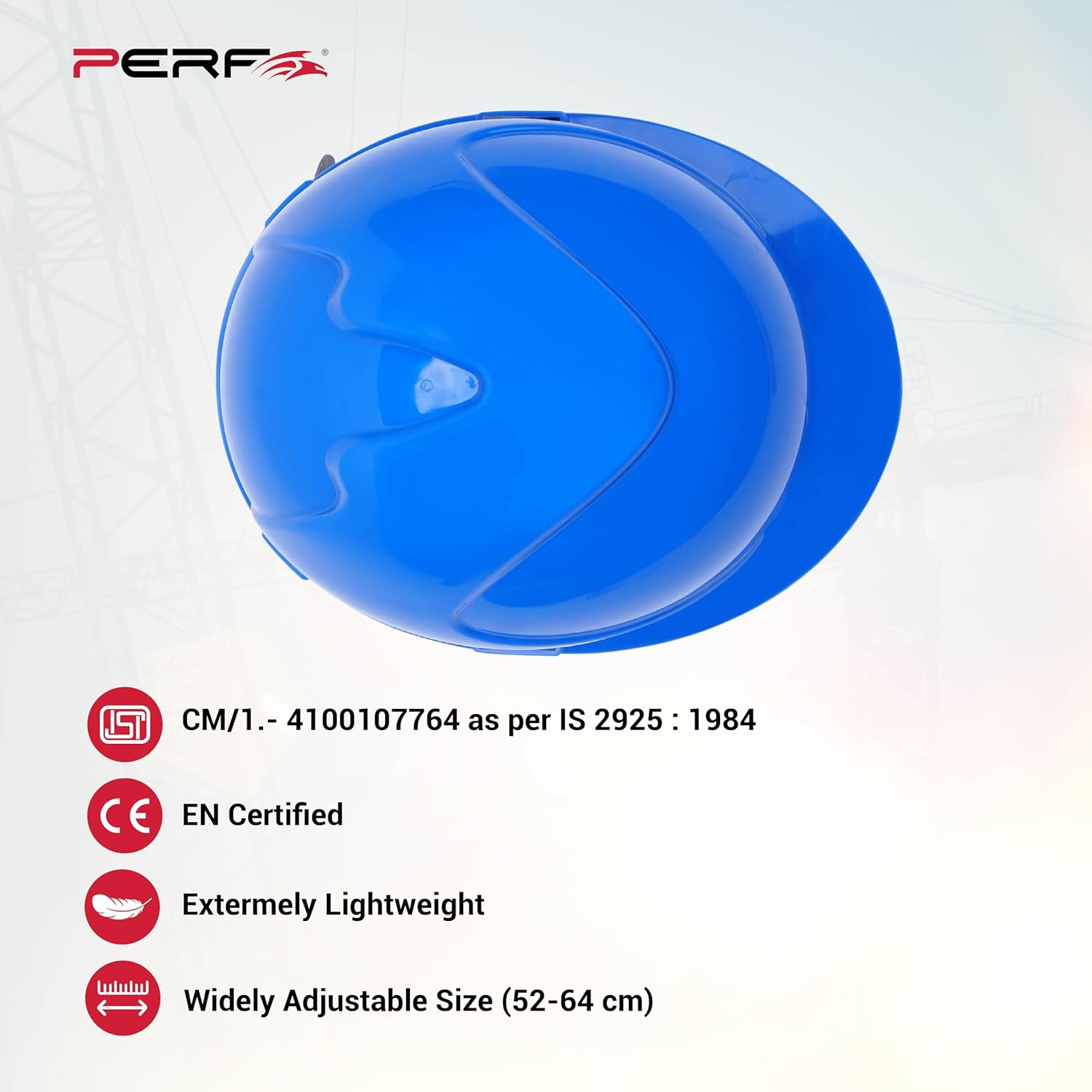 PERF Safety Helmet for Construction & Outdoor Work|Easy 3D Fitting System for Any Head Size|Lightweight|4-Point Support, Easy Impact Absorption Sweatband|Maxxtra|Blue