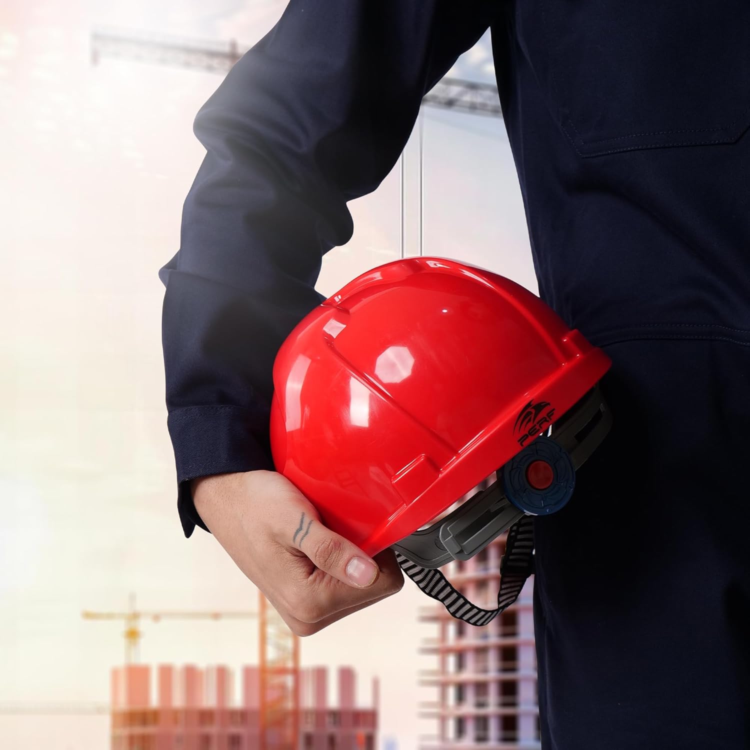 PERF Safety Helmet for Construction & Outdoor Work|Easy 3D Fitting System for Any Head Size|Lightweight|4-Point Support, Easy Impact Absorption Sweatband|Maxxtra|Red