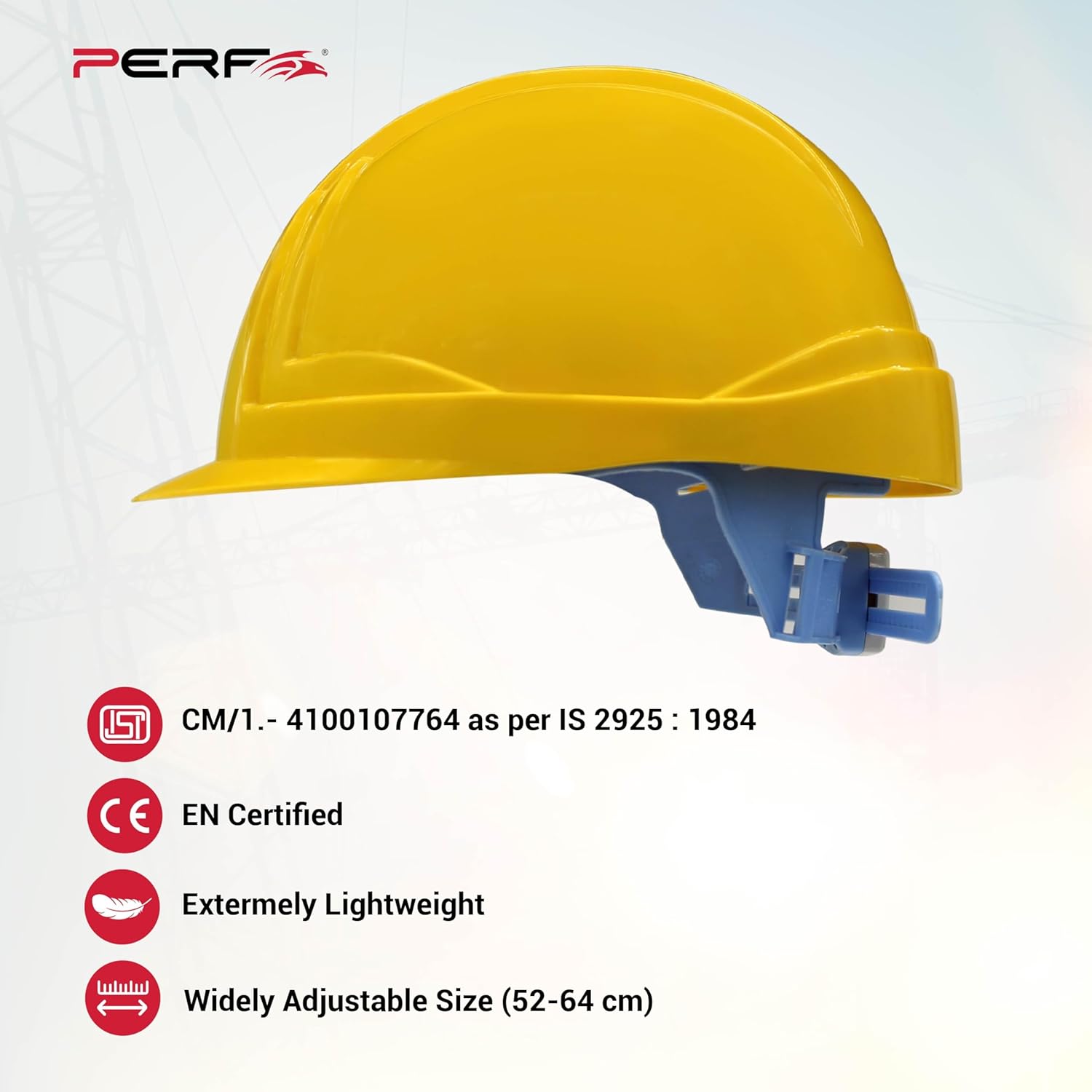 PERF Safety Helmet for Construction & Outdoor Work|Easy 3D Fitting System for Any Head Size|Lightweight|8-Point Support Impact Absorption Sweatband|X PrssP NV (Yellow)