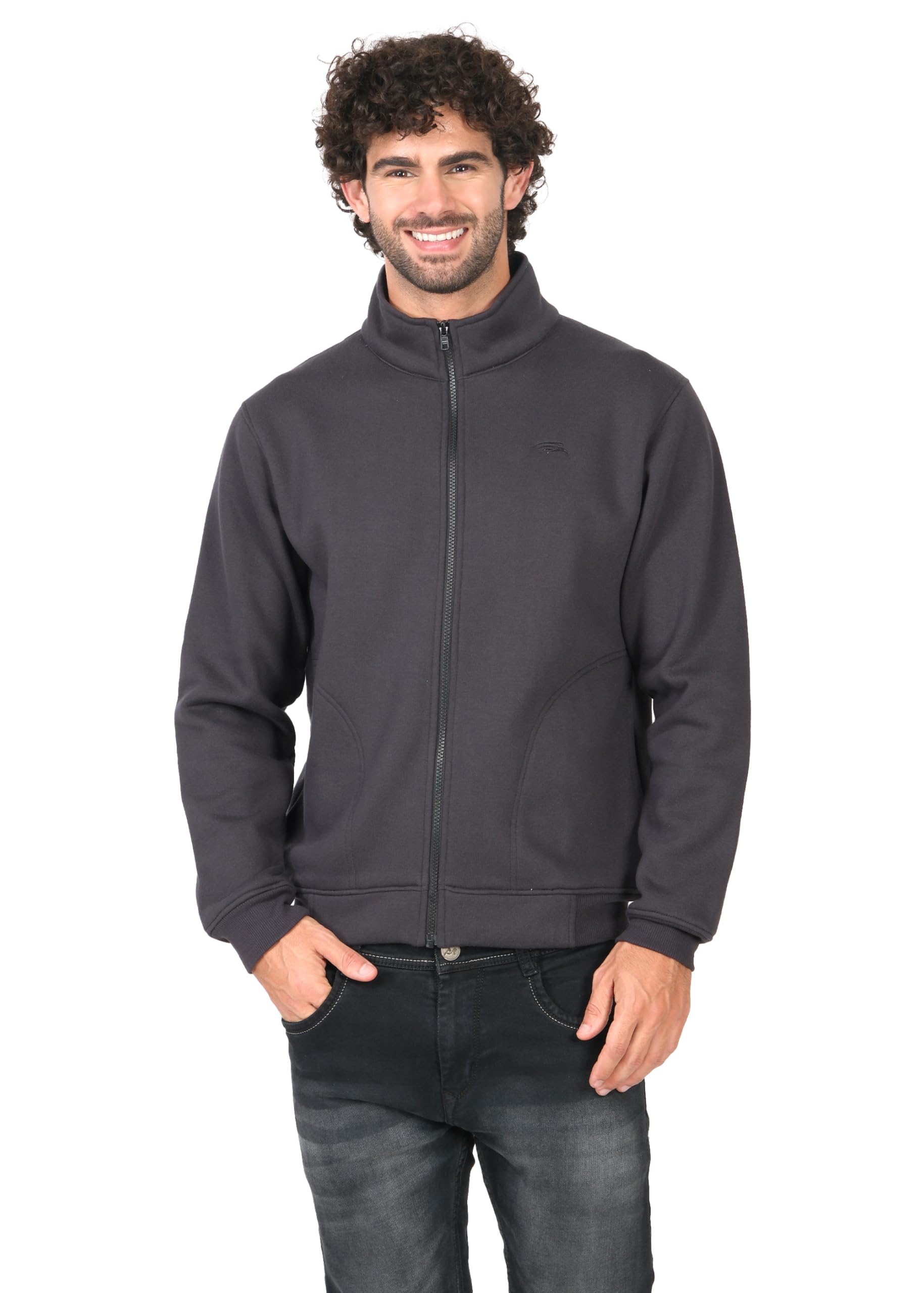 PERF Poly Cotton High Neck Fleece Jacket - 3-Thread Warm Fleece with Zipper and Pockets