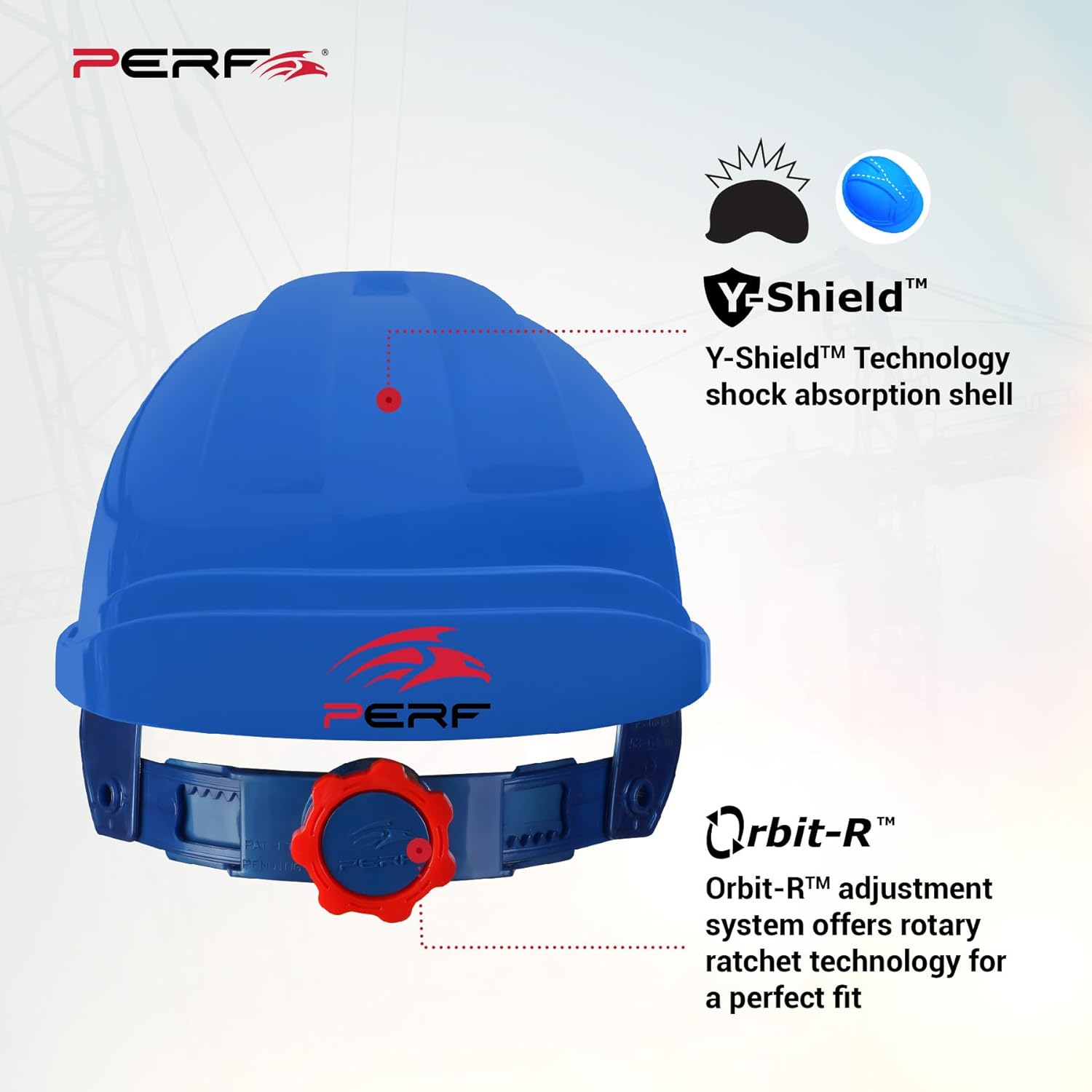 PERF Safety Helmet for Construction&Outdoor Work|Easy 3D Fitting System for Any Head Size|Lightweight|8-Point Support for|Easy Impact Absorption|Sweatband|Orbit-R|Blue