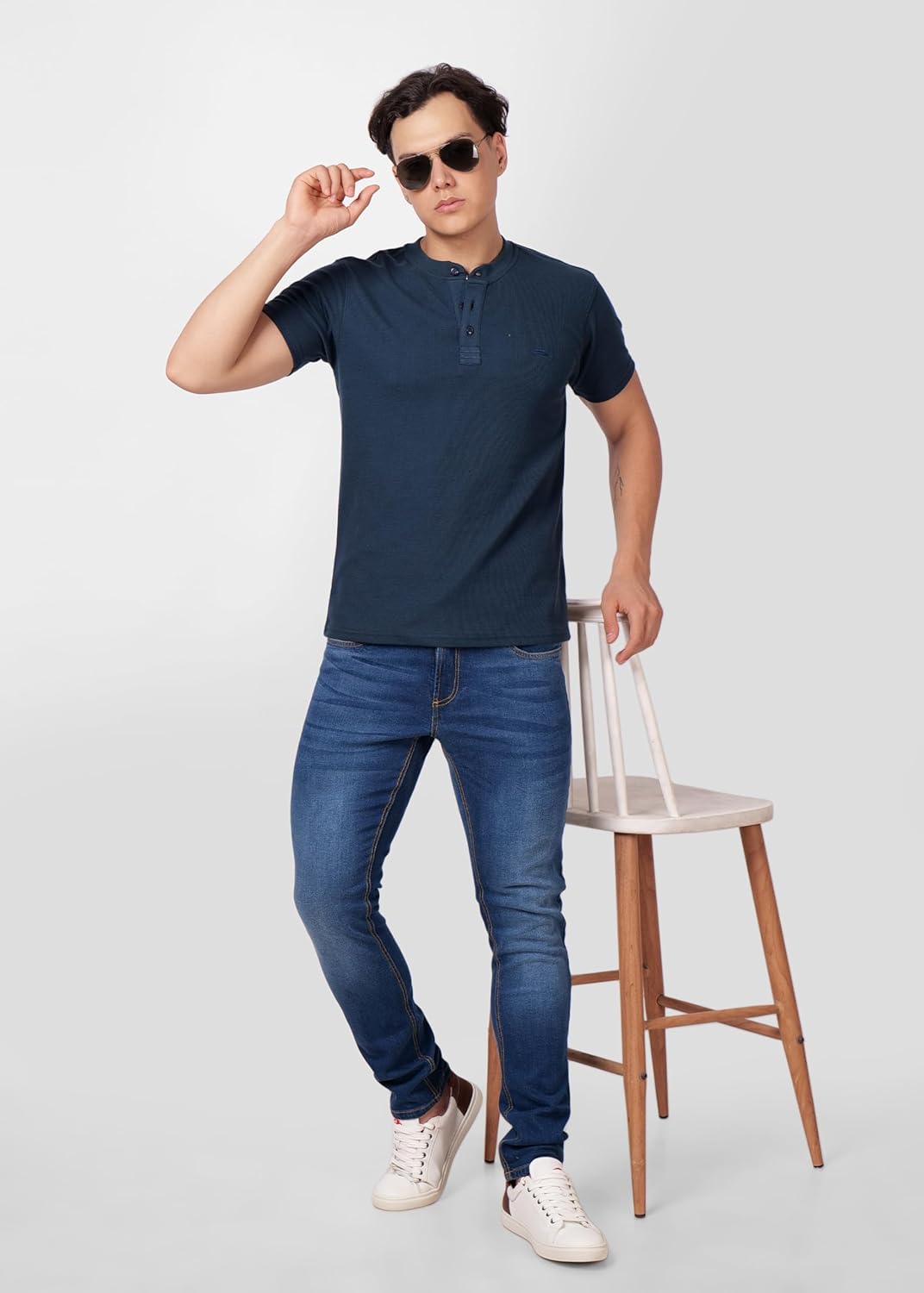 PERF Men's Henley Neck T-Shirt | Cotton Blend Casual Slim Fit Shirt | Half Sleeve Stylish Everyday Tee