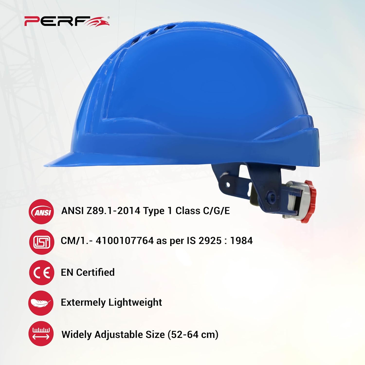 PERF Safety Helmet for Construction & Outdoor Work|Easy 3D Fitting System for Any Head Size|Lightweight|8-Point Support Easy Impact Absorption Sweatband|X Prss-P|Blue