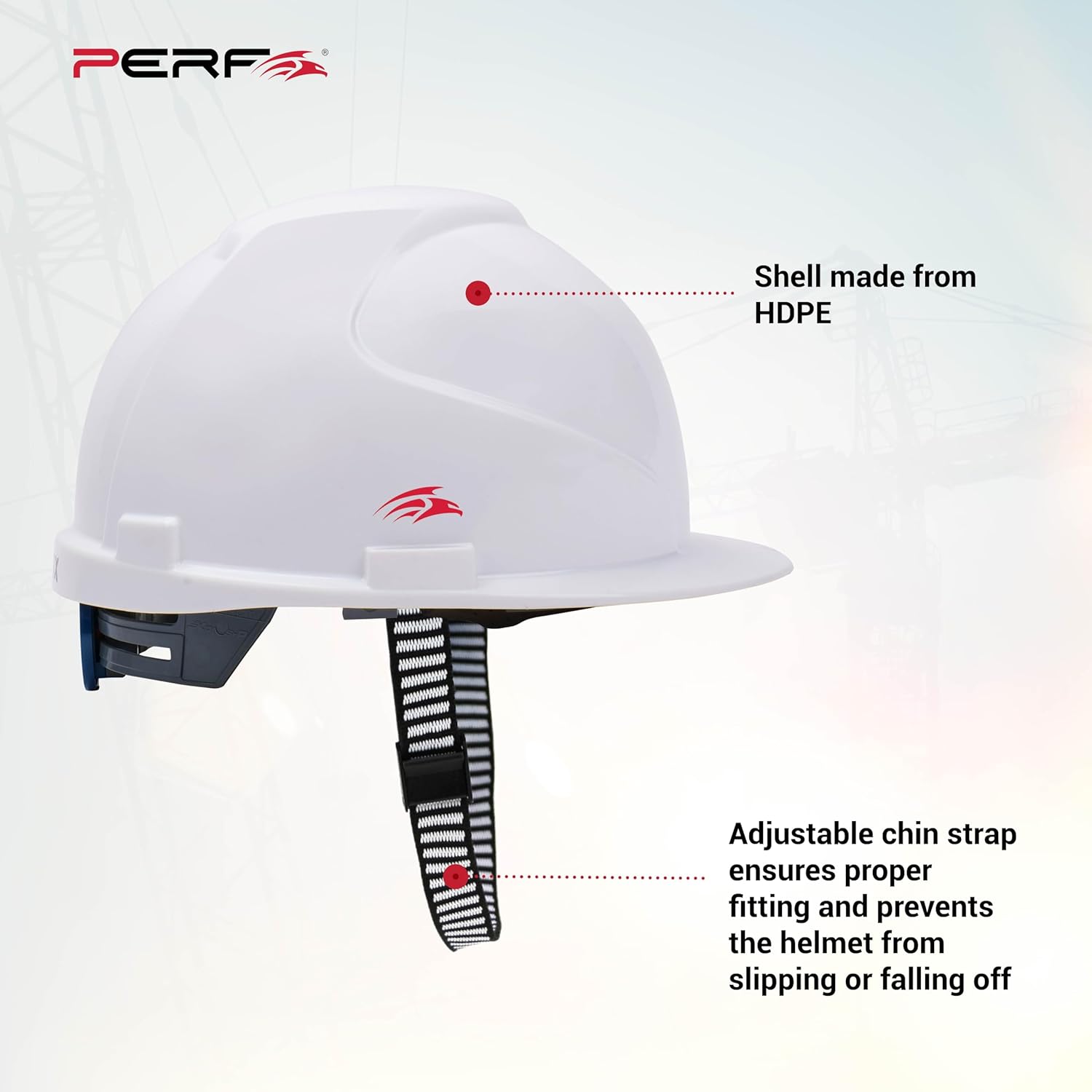 PERF Safety Helmet for Construction & Outdoor Work|Easy 3D Fitting System for Any Head Size|Lightweight|4-Point Support, Easy Impact Absorption Sweatband|Maxxtra|White