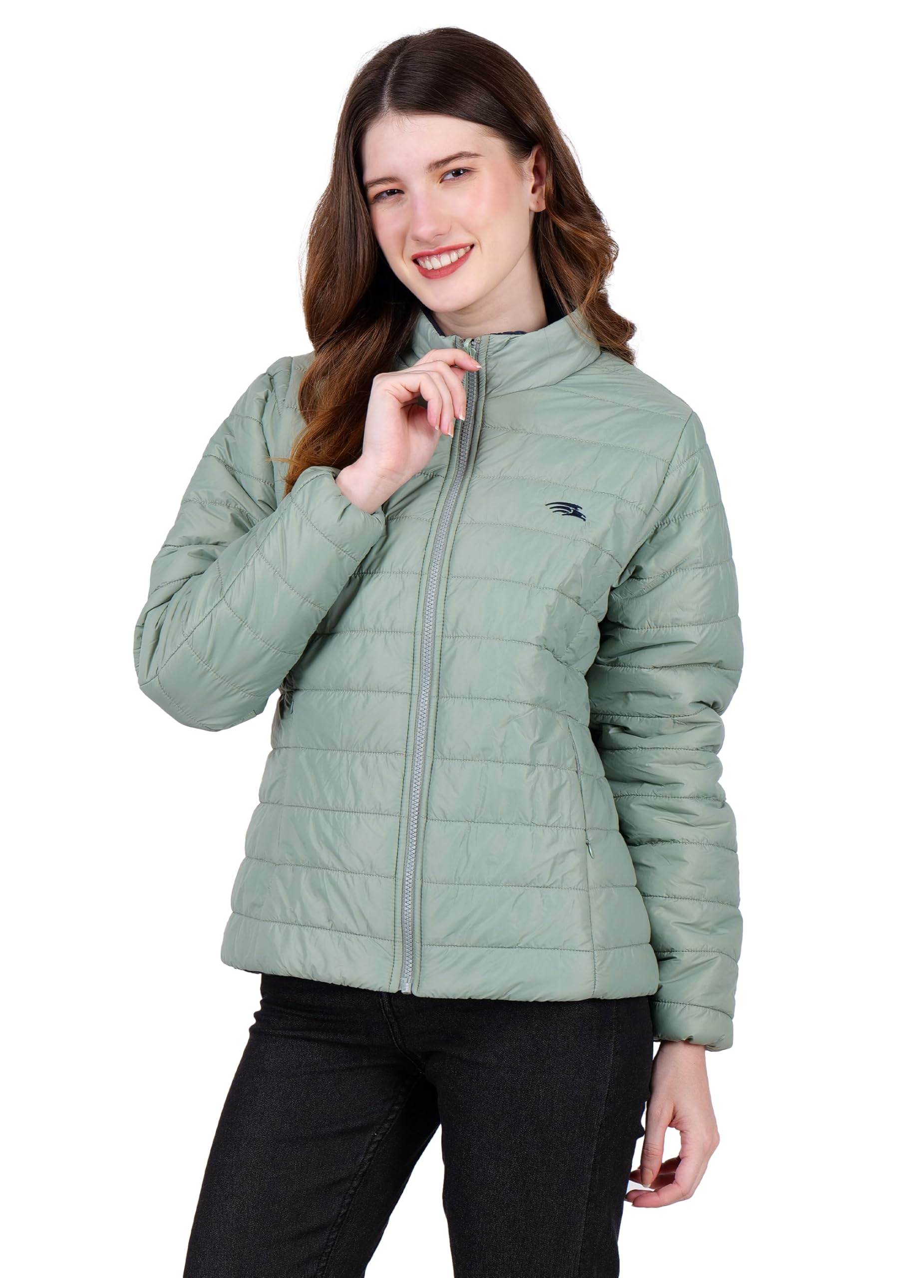 PERF Women’s Reversible Jacket – Lightweight, 20-D Nylon, Dual Color Design with Zippered Side Pockets – Pista Green & Navy Blue