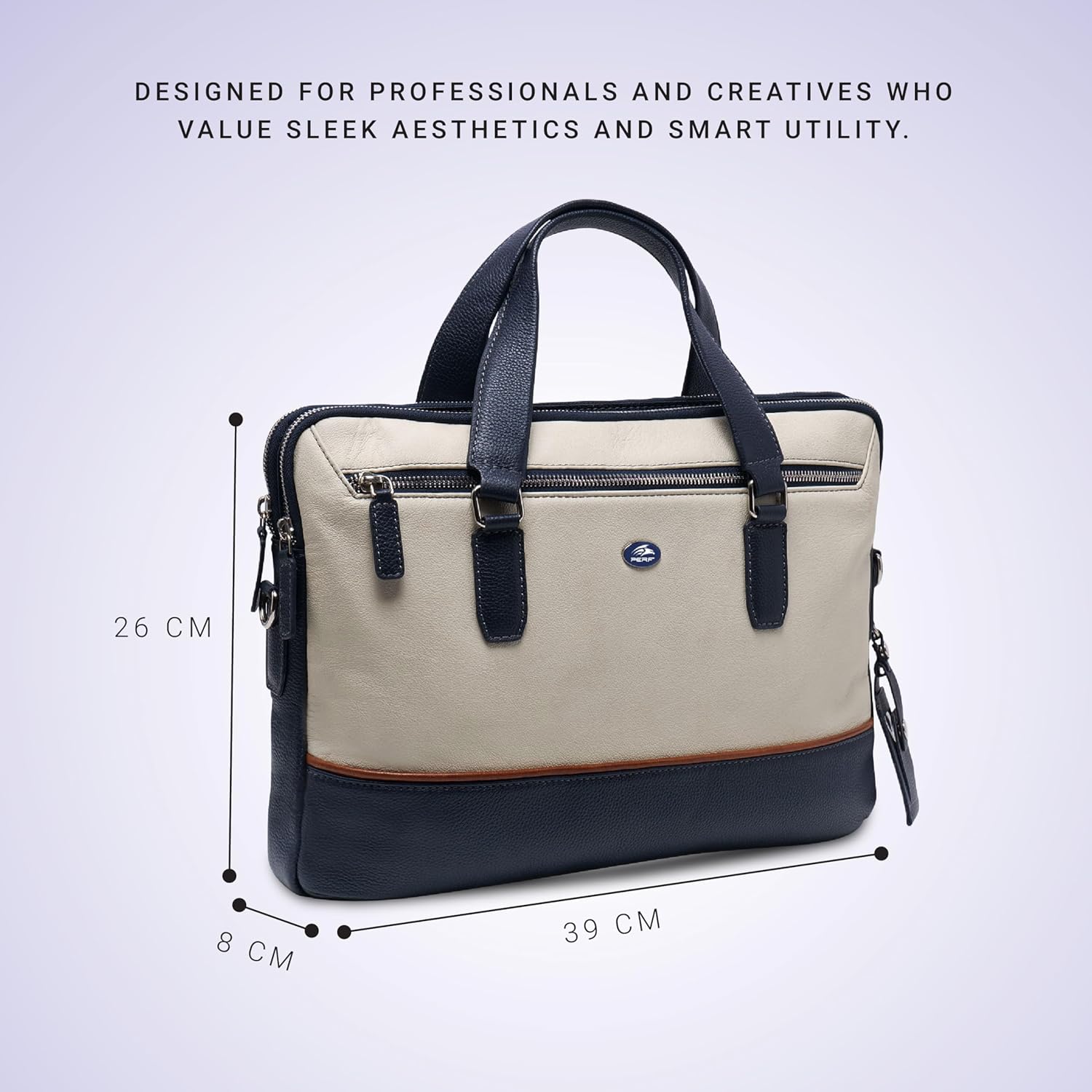 PERF Double Zip Briefcase Bag | Unisex Genuine Leather Office Laptop Bag | Sleek Business Handbag with Dual Compartments