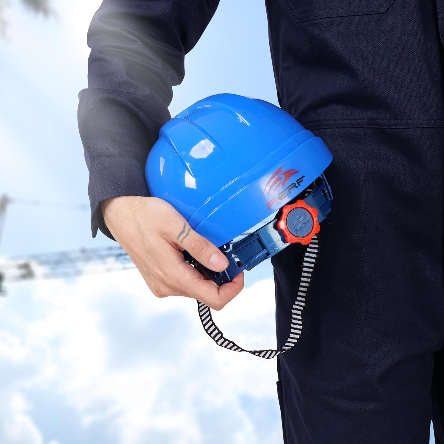 PERF Safety Helmet for Construction&Outdoor Work|Easy 3D Fitting System for Any Head Size|Lightweight|8-Point Support for|Easy Impact Absorption|Sweatband|Orbit-R|Blue