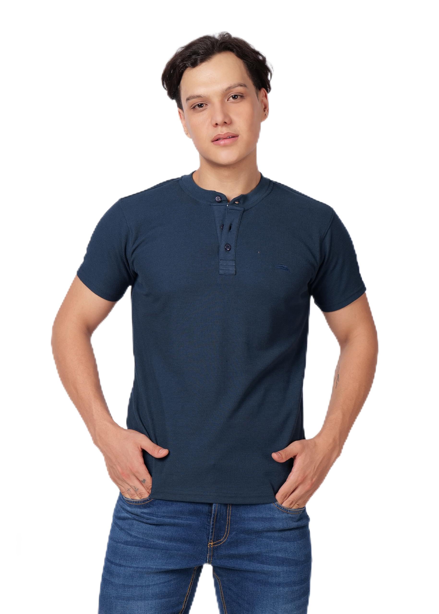 PERF Men's Henley Neck T-Shirt | Cotton Blend Casual Slim Fit Shirt | Half Sleeve Stylish Everyday Tee