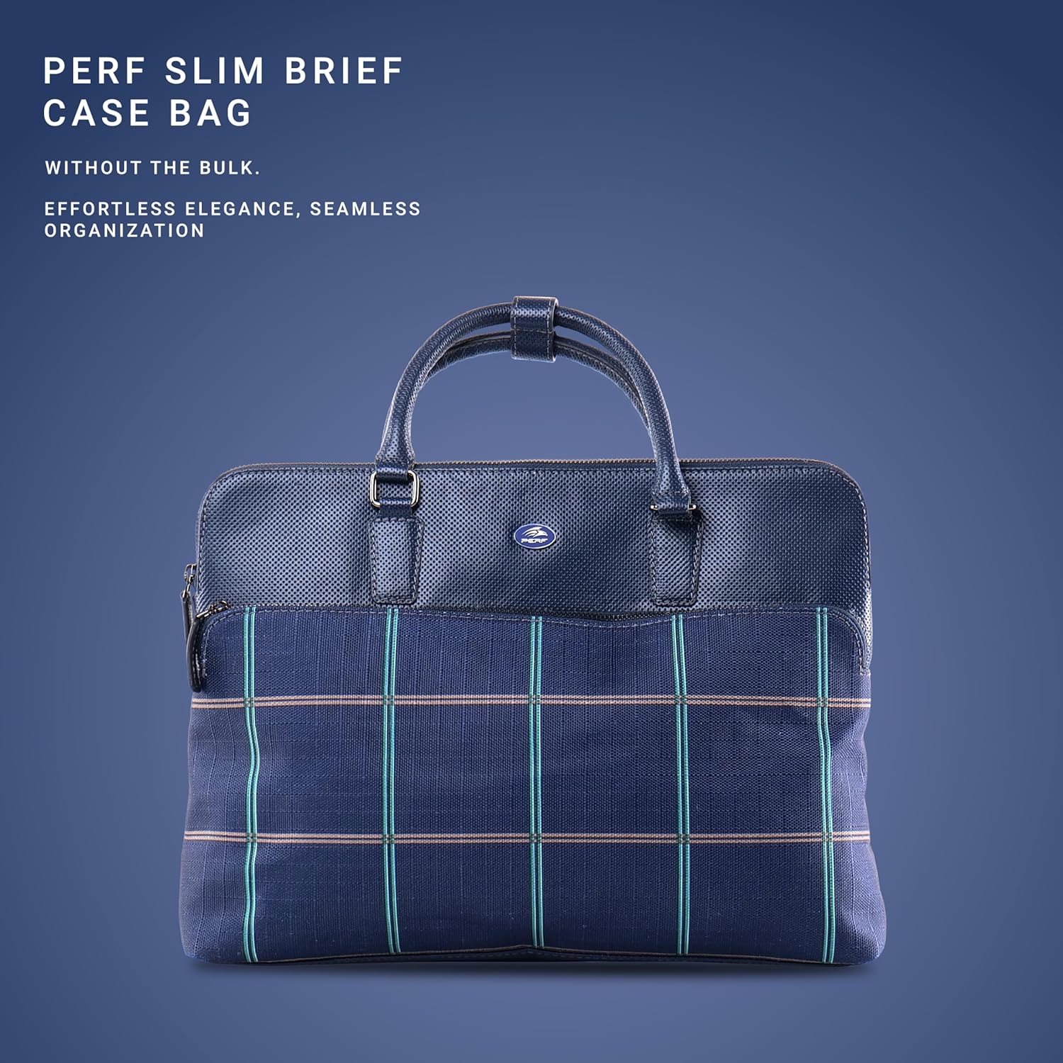PERF Slim Briefcase Messenger Genuine Leather Bag for Men and Women | Laptop Leather Bag for Office & Travel | Lightweight Coated Nylon & Punch Leather Work Bag | Fits 14” Laptop
