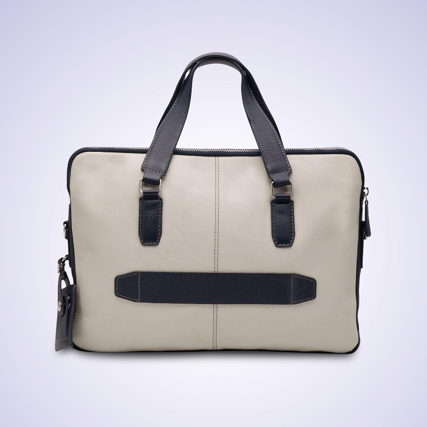 PERF Double Zip Briefcase Bag | Unisex Genuine Leather Office Laptop Bag | Sleek Business Handbag with Dual Compartments