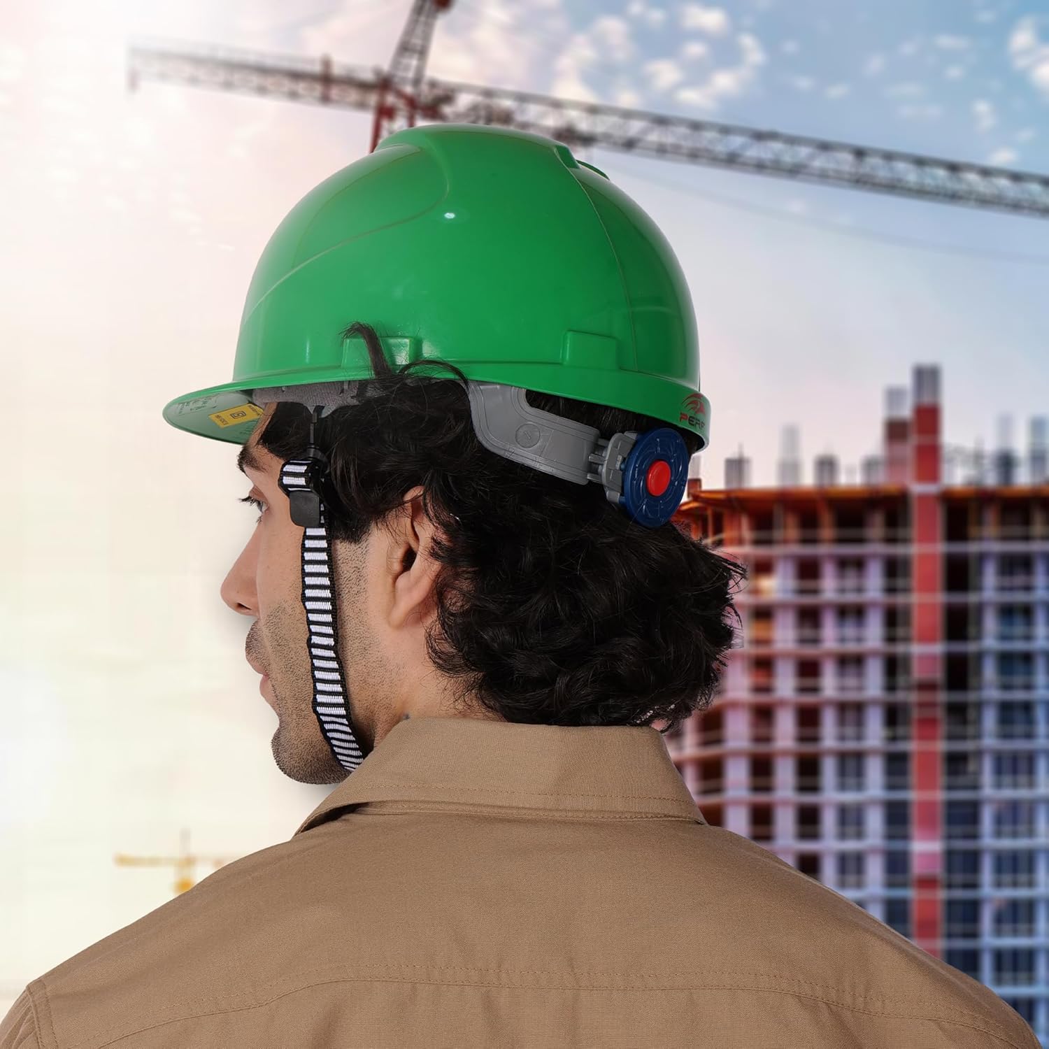 PERF Safety Helmet for Construction & Outdoor Work|Easy 3D Fitting System for Any Head Size|Lightweight|4-Point Support, Easy Impact Absorption Sweatband|Maxxtra|Green