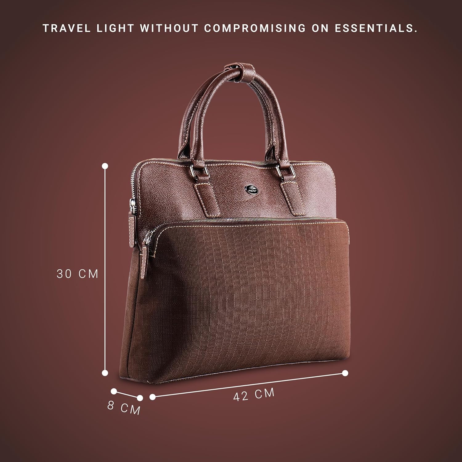 PERF Slim Briefcase Messenger Genuine Leather Bag for Men and Women | Laptop Leather Bag for Office & Travel | Lightweight Coated Nylon & Punch Leather Work Bag | Fits 14” Laptop