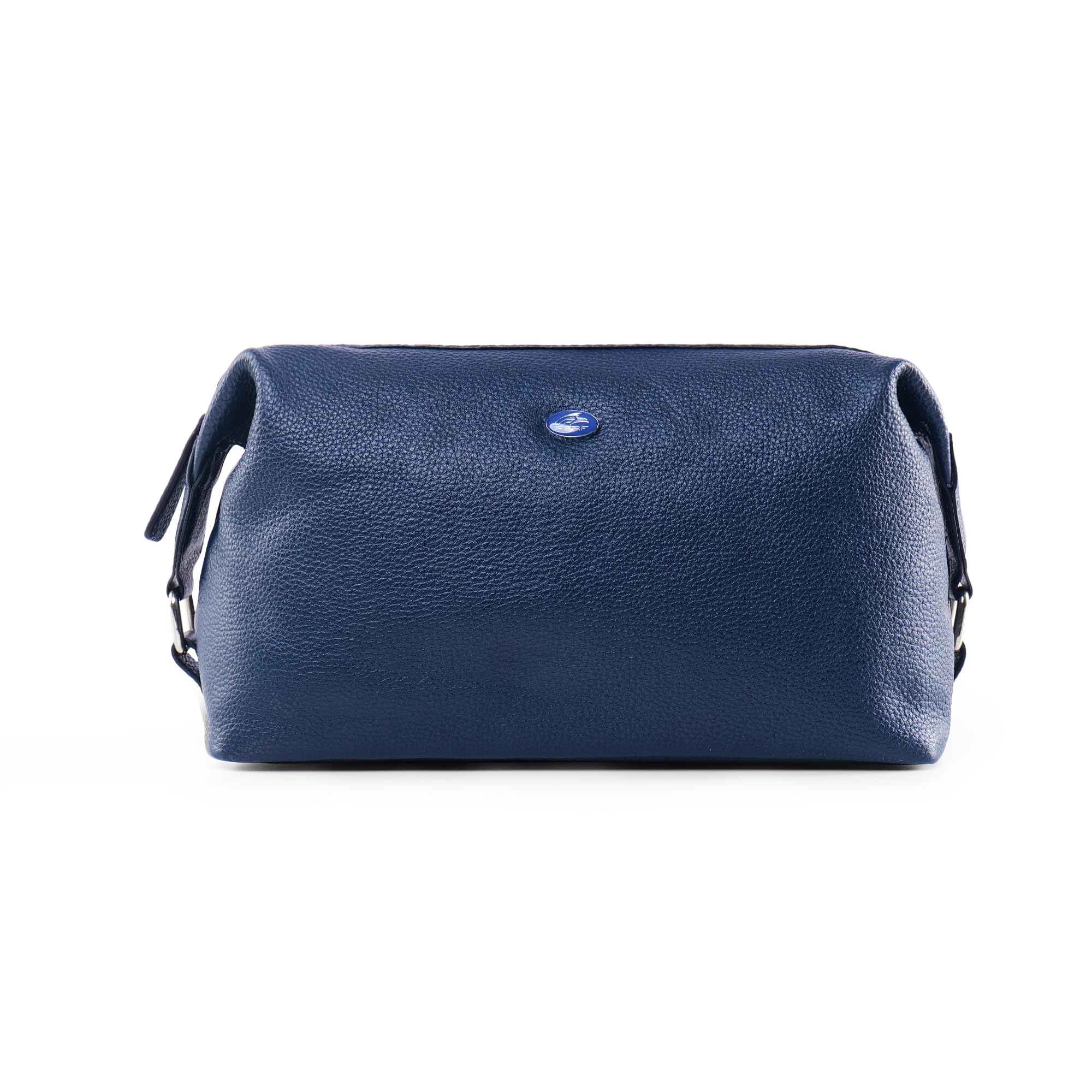 PERF Genuine Leather Travel Kit Bag | Unisex Toiletry Bag & Makeup Organizer | Multipurpose |Coated Nylon + Punch Leather Pouch for Men & Women with Adjustable Side Loops (Navy)