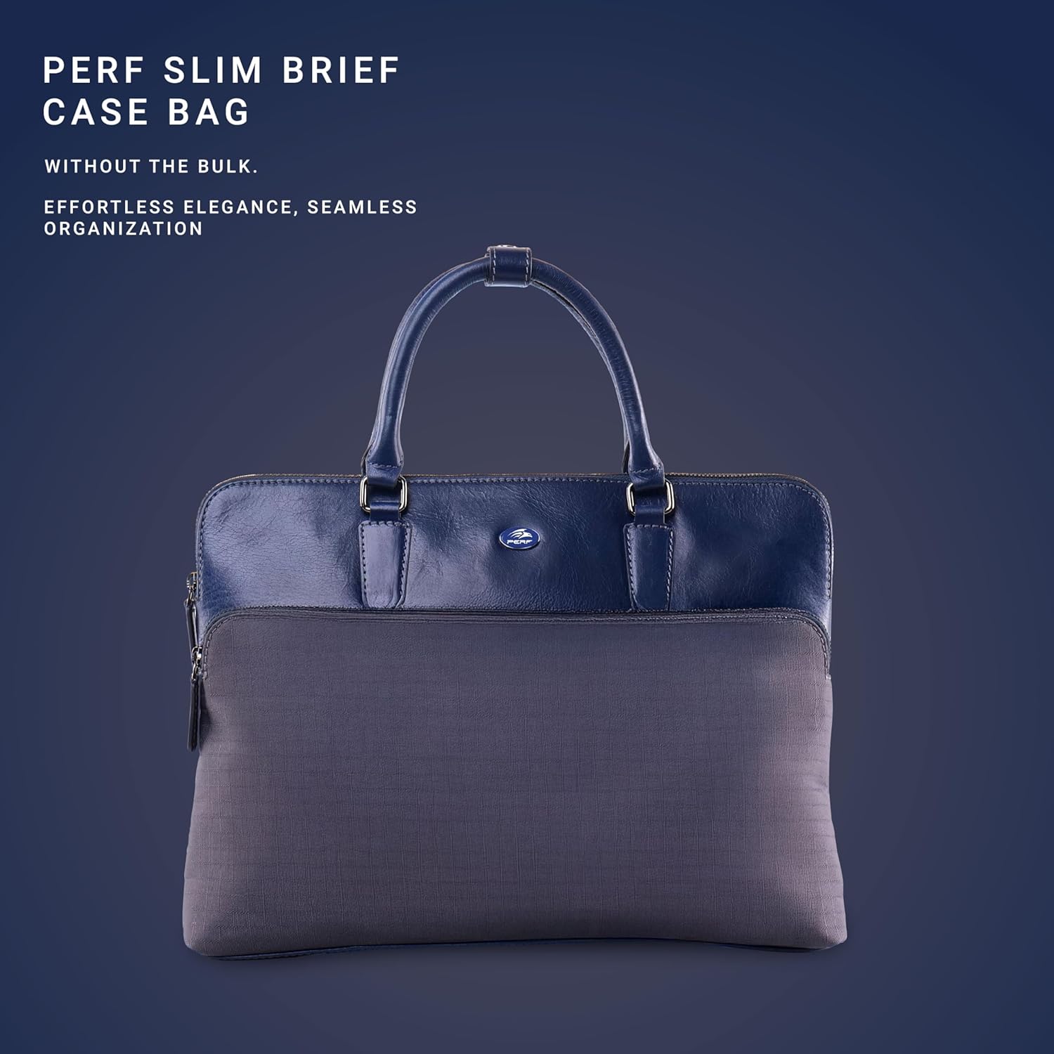 PERF Slim Briefcase Messenger Genuine Leather Bag for Men and Women | Laptop Leather Bag for Office & Travel | Lightweight Coated Nylon & Punch Leather Work Bag | Fits 14” Laptop