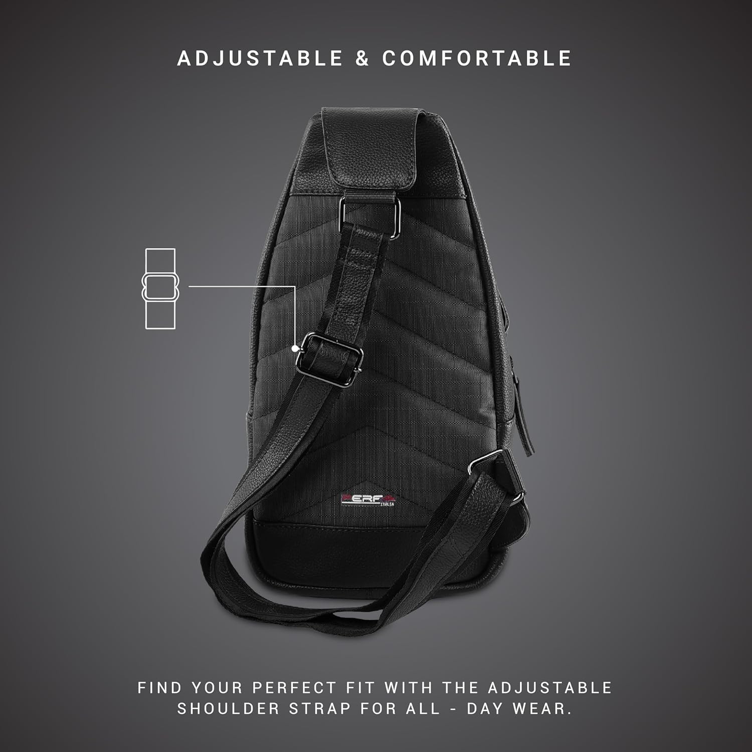 PERF Genuine Leather Adjustable Sling Bag | Unisex Crossbody Travel & Office Messenger Bag | Slim & Spacious Side Bag for Men & Women