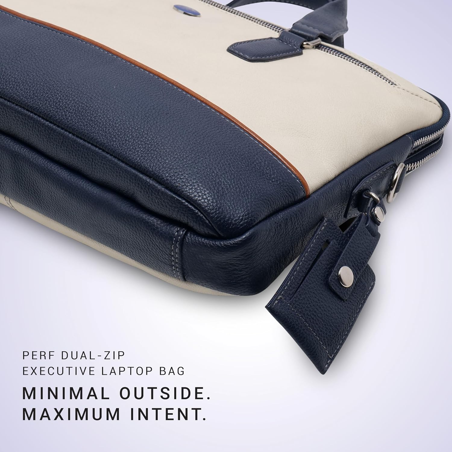 PERF Double Zip Briefcase Bag | Unisex Genuine Leather Office Laptop Bag | Sleek Business Handbag with Dual Compartments