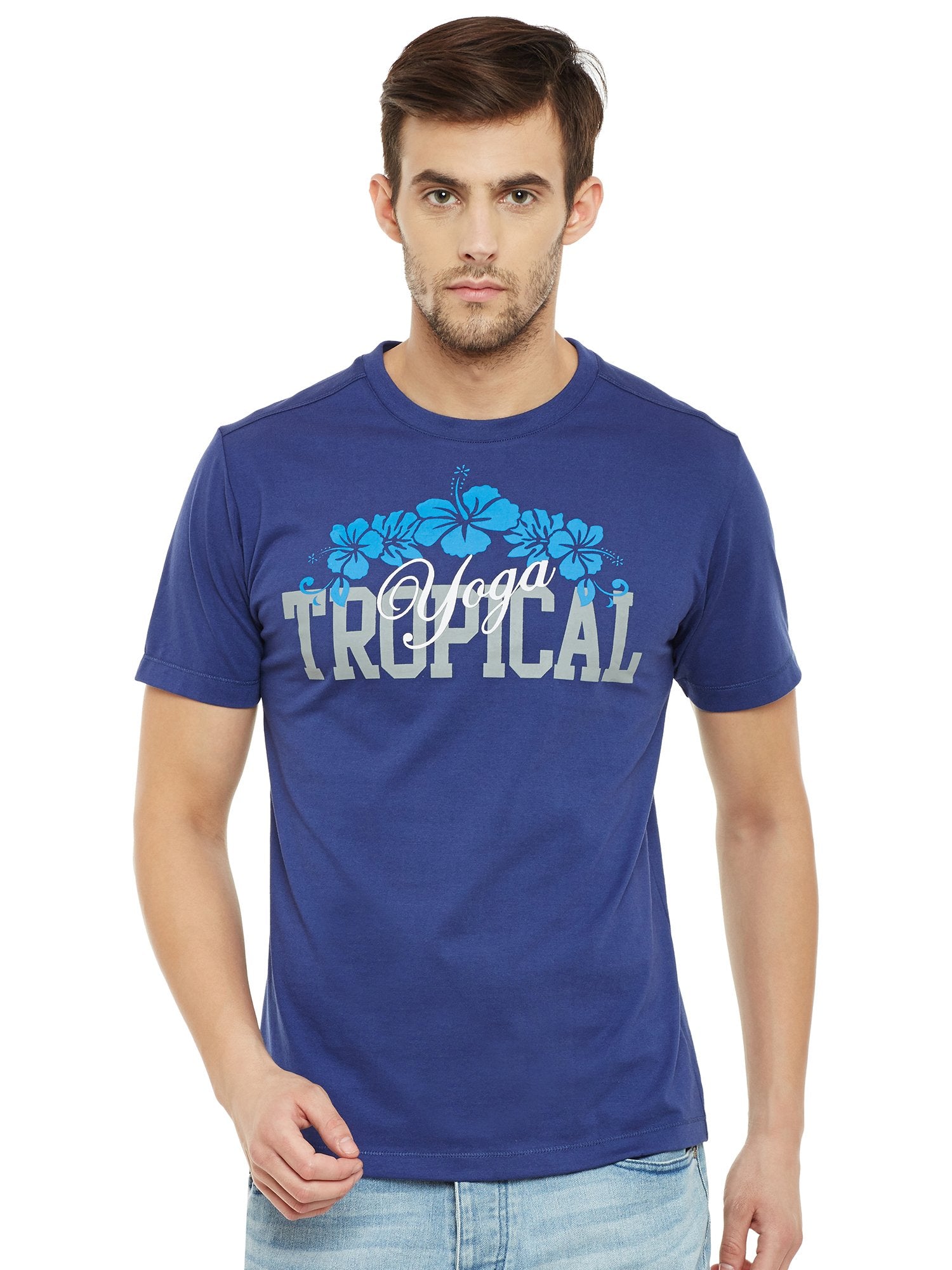 PERF Collegiate Cotton Regular Fit Yoga Tropical Tshirt for Men