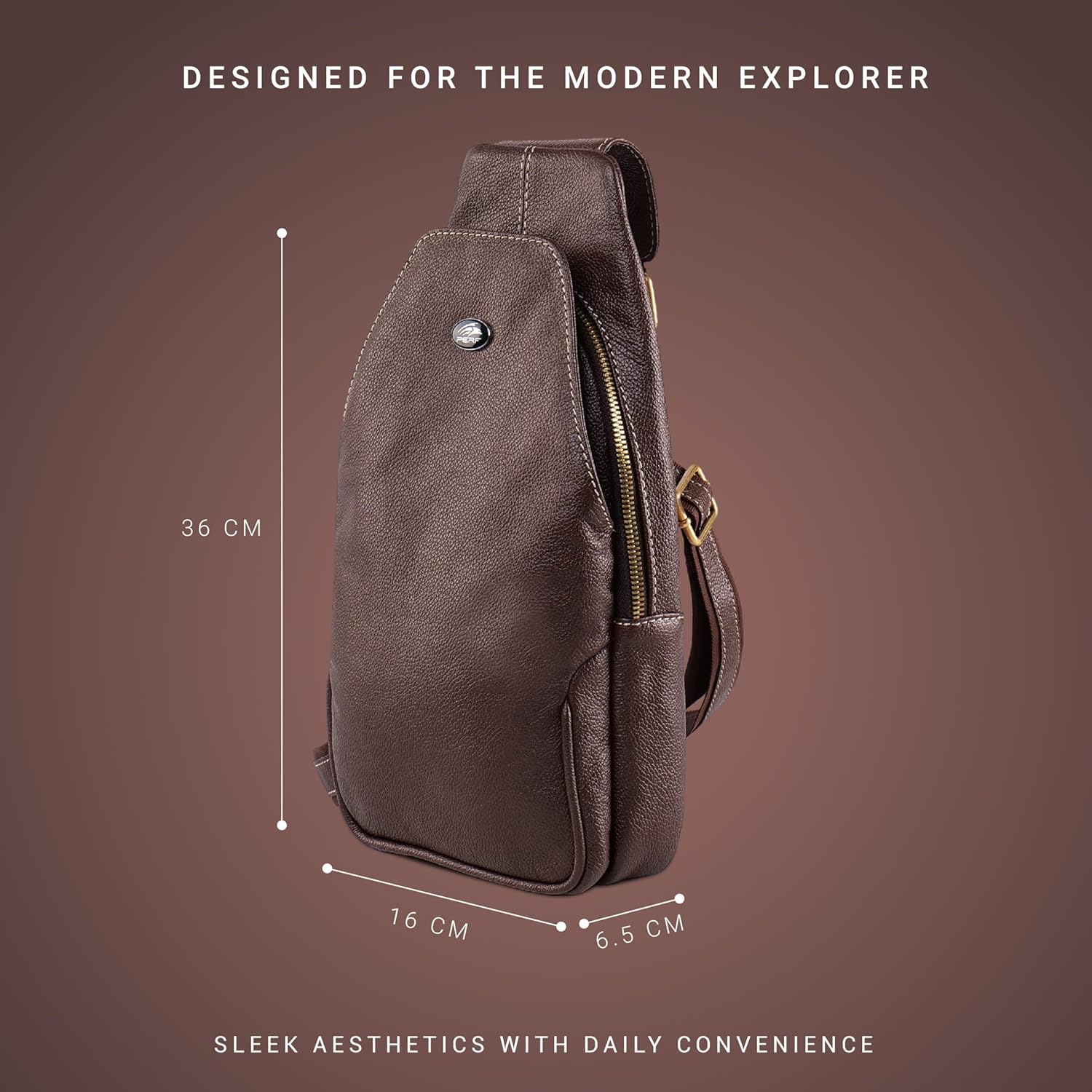 PERF Genuine Leather Adjustable Sling Bag | Unisex Crossbody Travel & Office Messenger Bag | Slim & Spacious Side Bag fo...