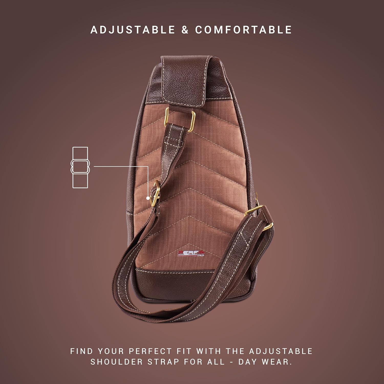PERF Genuine Leather Adjustable Sling Bag | Unisex Crossbody Travel & Office Messenger Bag | Slim & Spacious Side Bag for Men & Women
