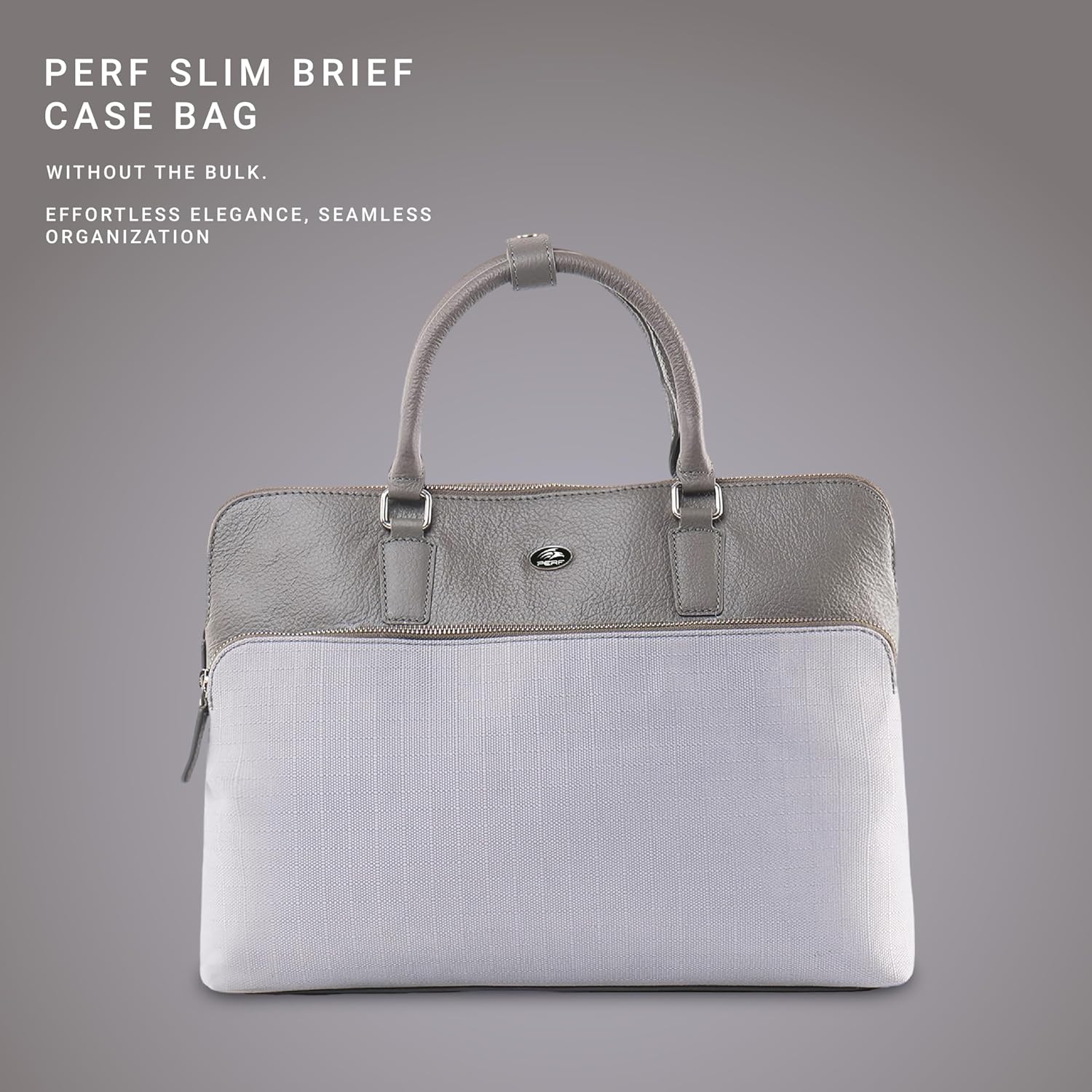 PERF Slim Briefcase Messenger Genuine Leather Bag for Men and Women | Laptop Leather Bag for Office & Travel | Lightweight Coated Nylon & Punch Leather Work Bag | Fits 14” Laptop