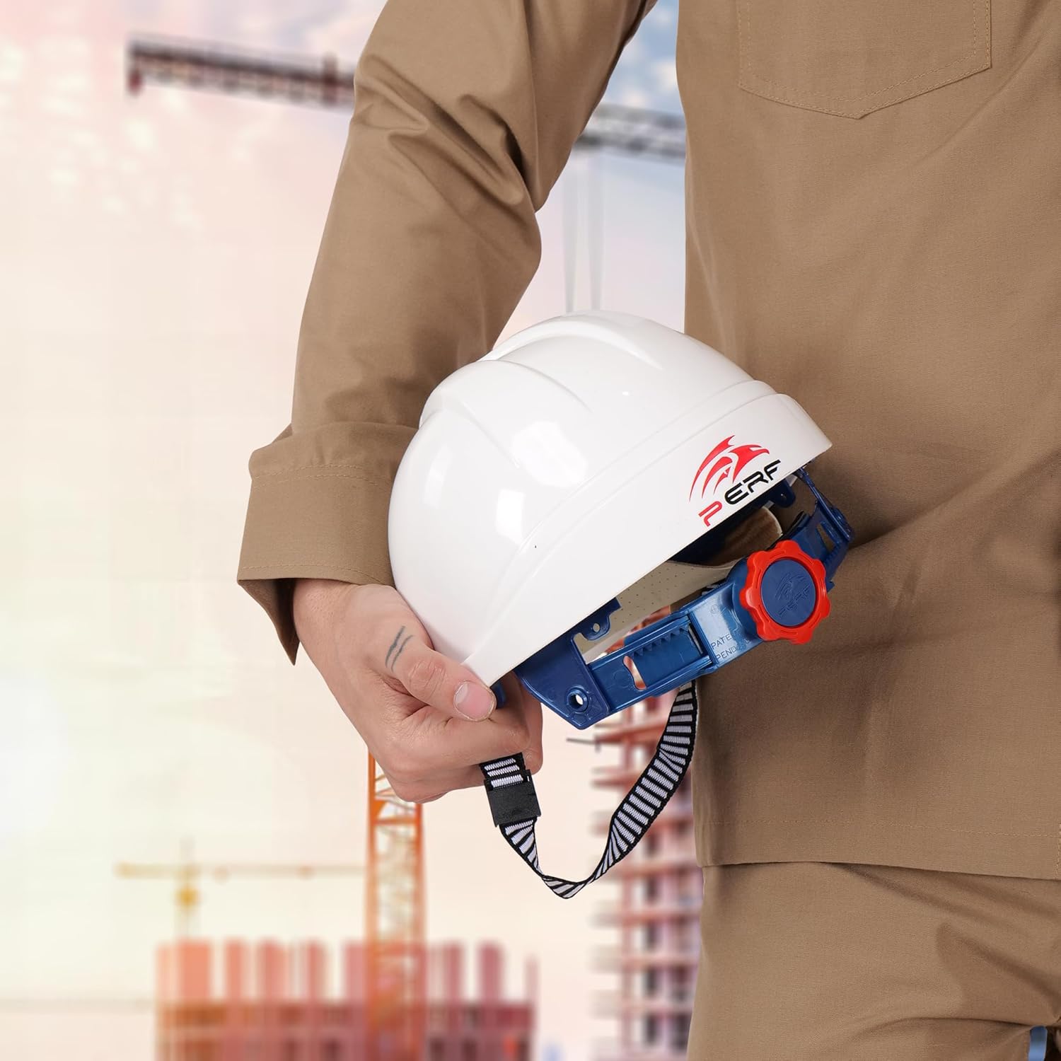 PERF Safety Helmet for Construction & Outdoor Work|Easy 3D Fitting System for Any Head Size|Lightweight|8-Point Support Easy Impact Absorption Sweatband|Orbit-R|White